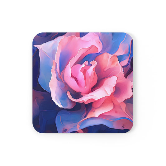 Corkwood Coaster Set Pink & Blue Tulip Rose 1