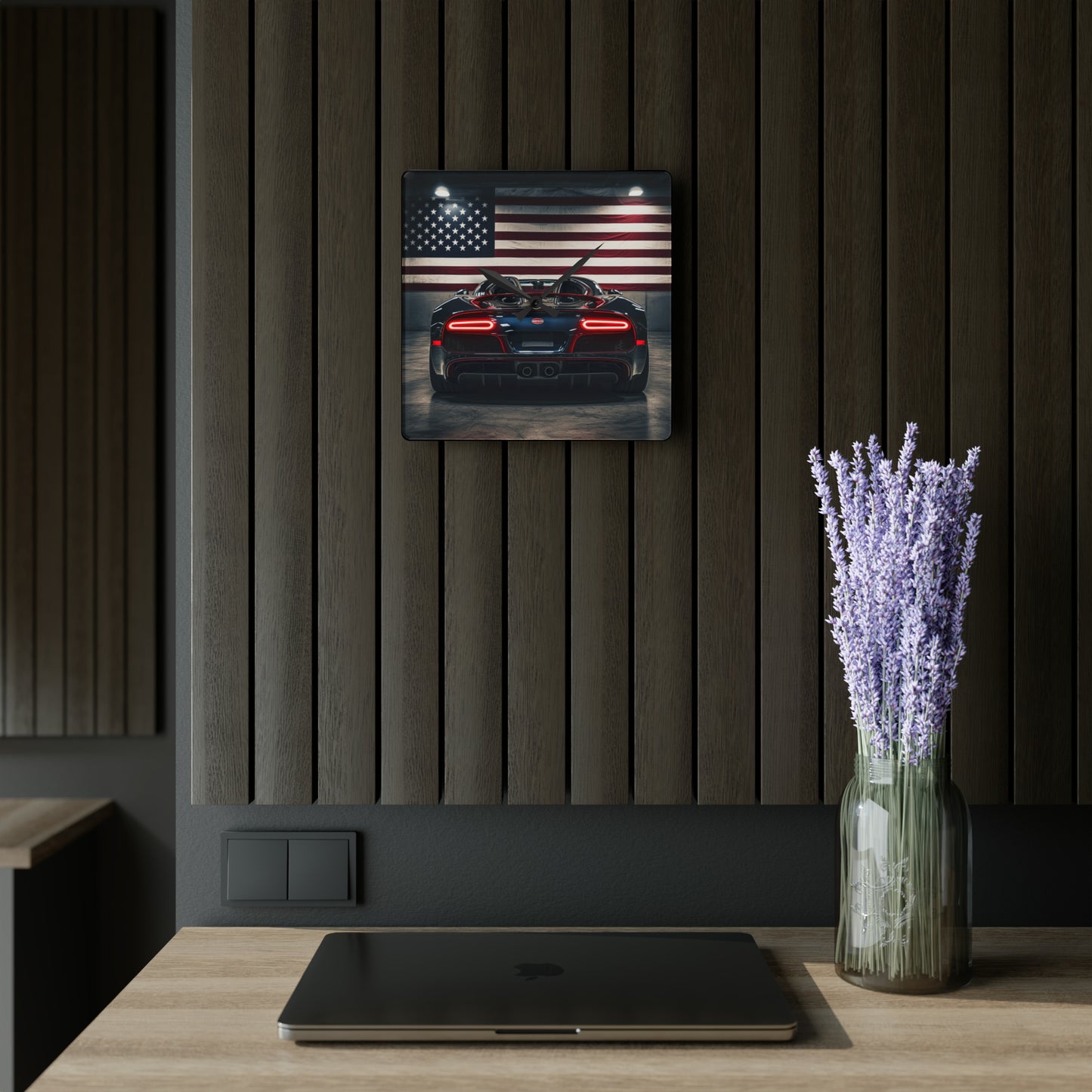 Acrylic Wall Clock American Flag Background Bugatti 4