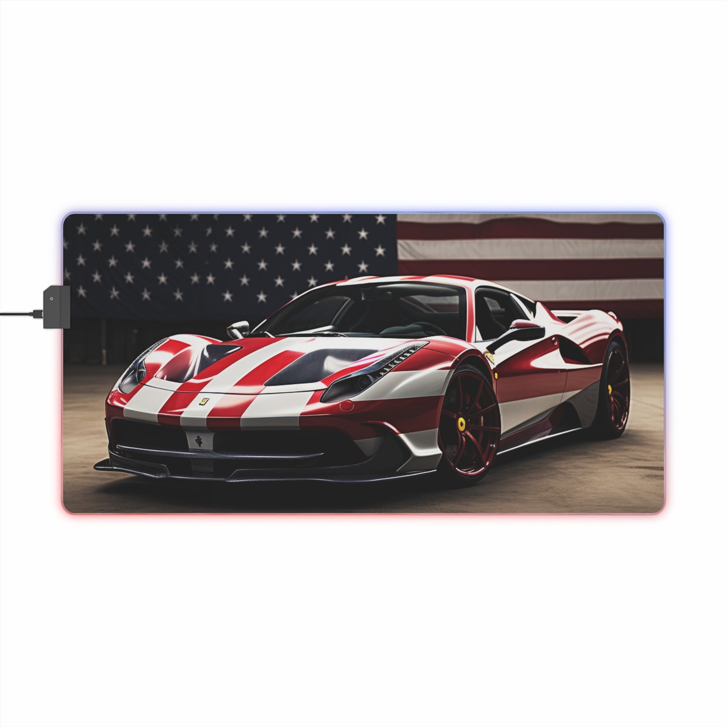 LED Gaming Mouse Pad American Flag Background Ferrari 2