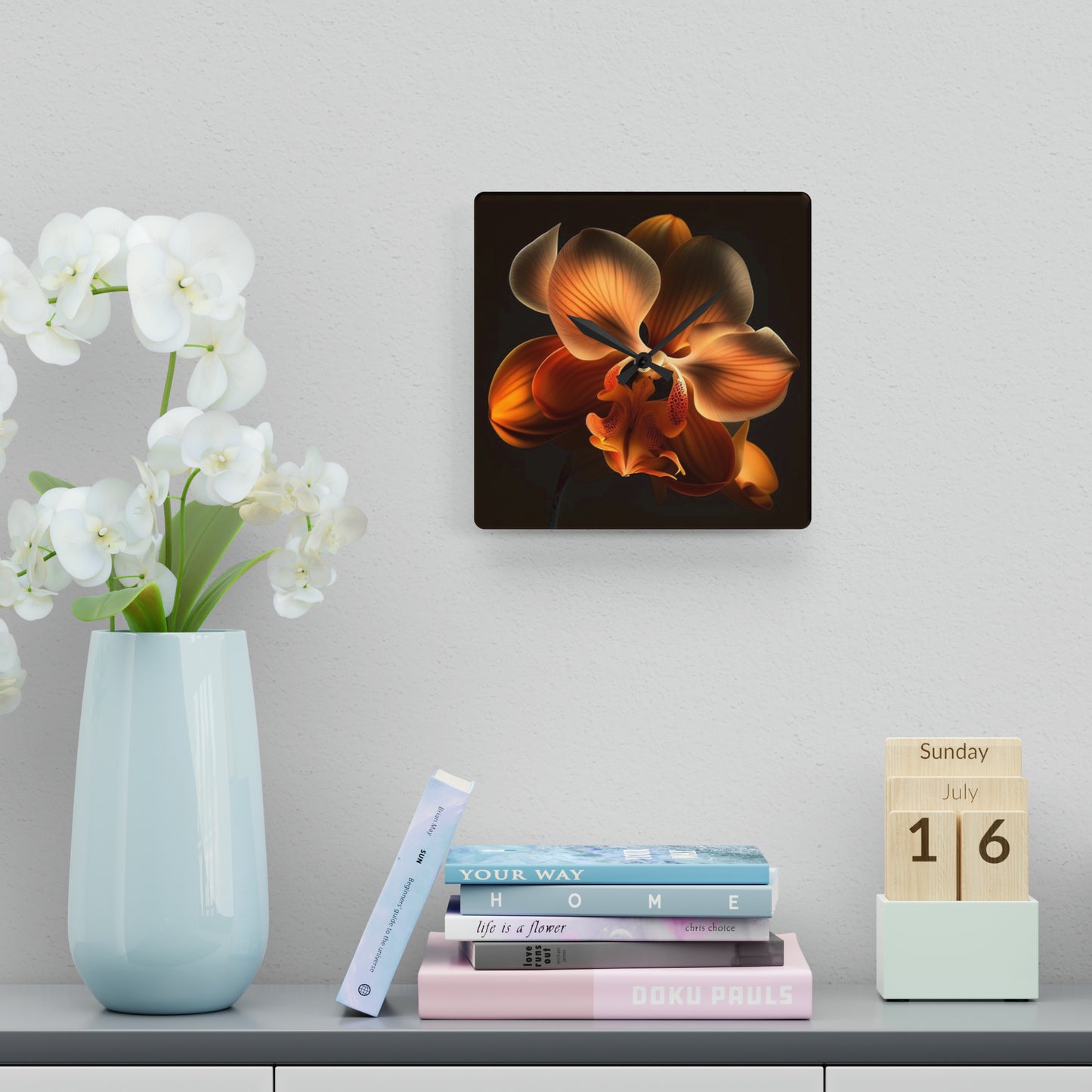 Acrylic Wall Clock Orange Orchid 2