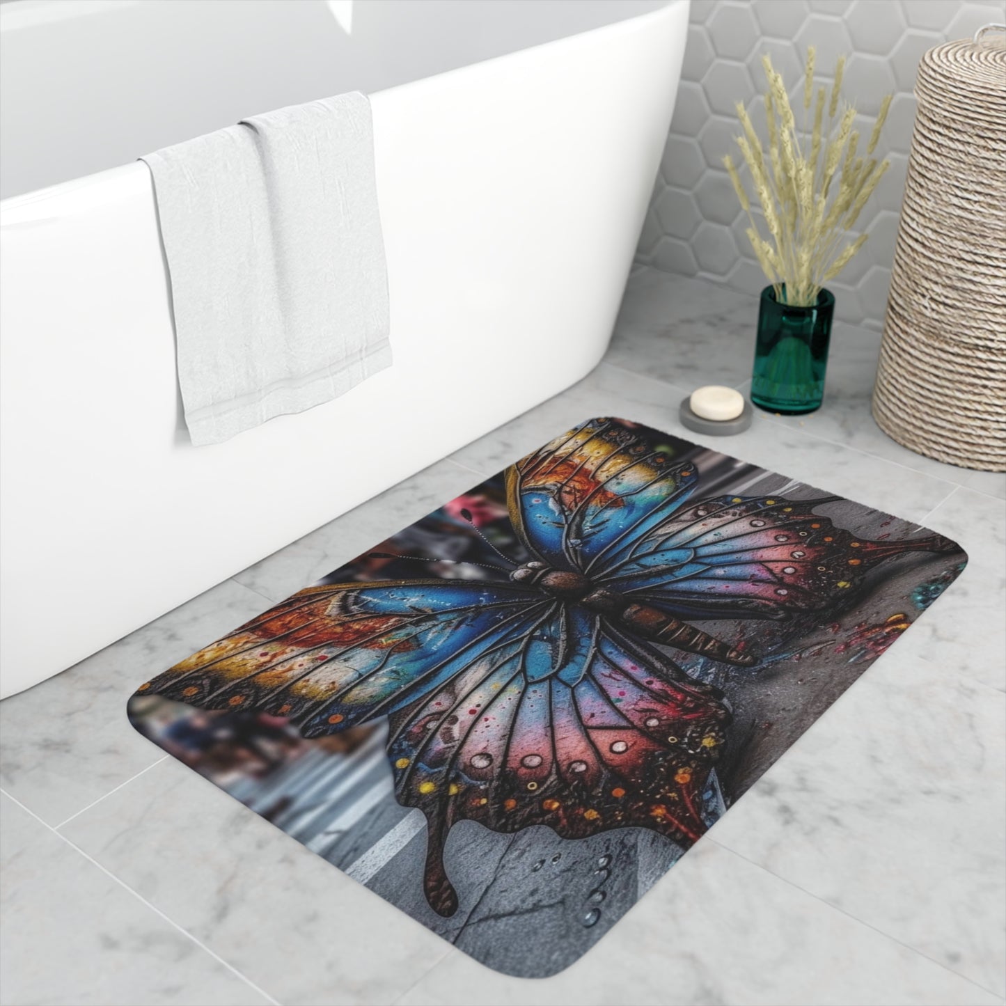 Memory Foam Bath Mat Liquid Street Butterfly 4