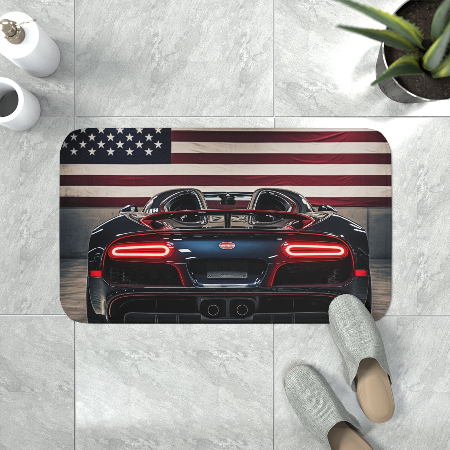 Memory Foam Bath Mat American Flag Background Bugatti 4