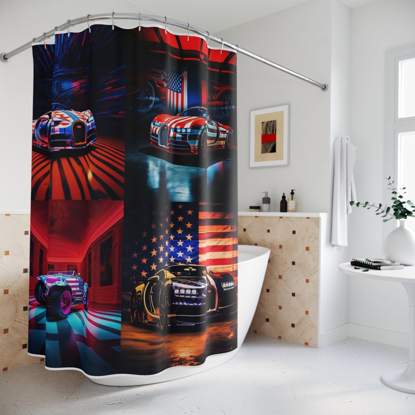 Polyester Shower Curtain Macro Bugatti American Flag 5