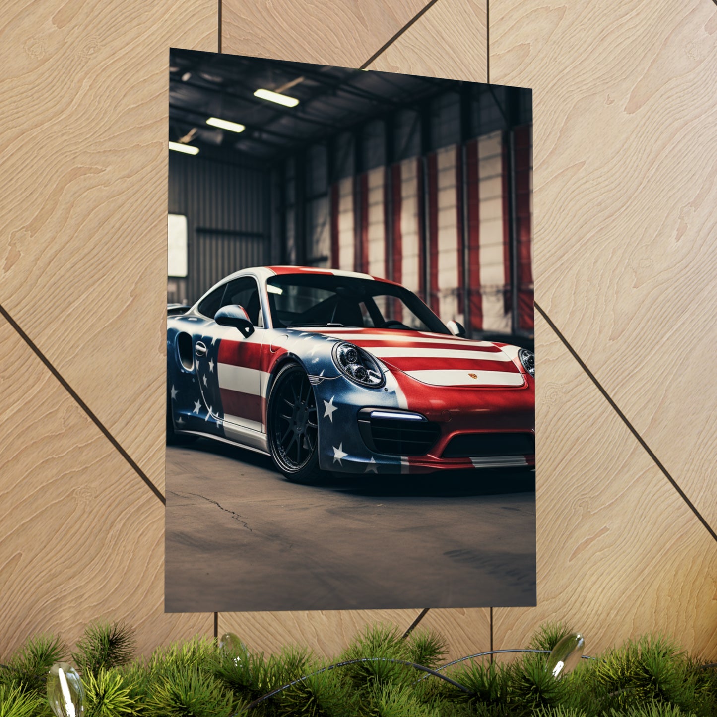 Premium Matte Vertical Posters American Flag Porsche 2