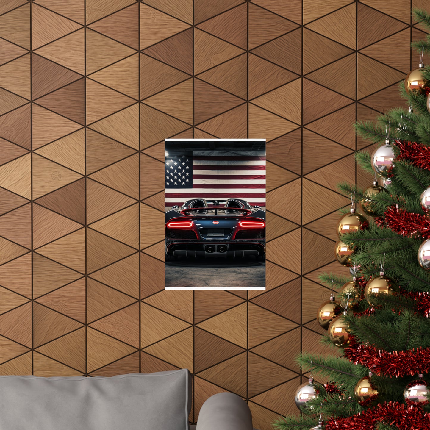 Premium Matte Vertical Posters American Flag Background Bugatti 4