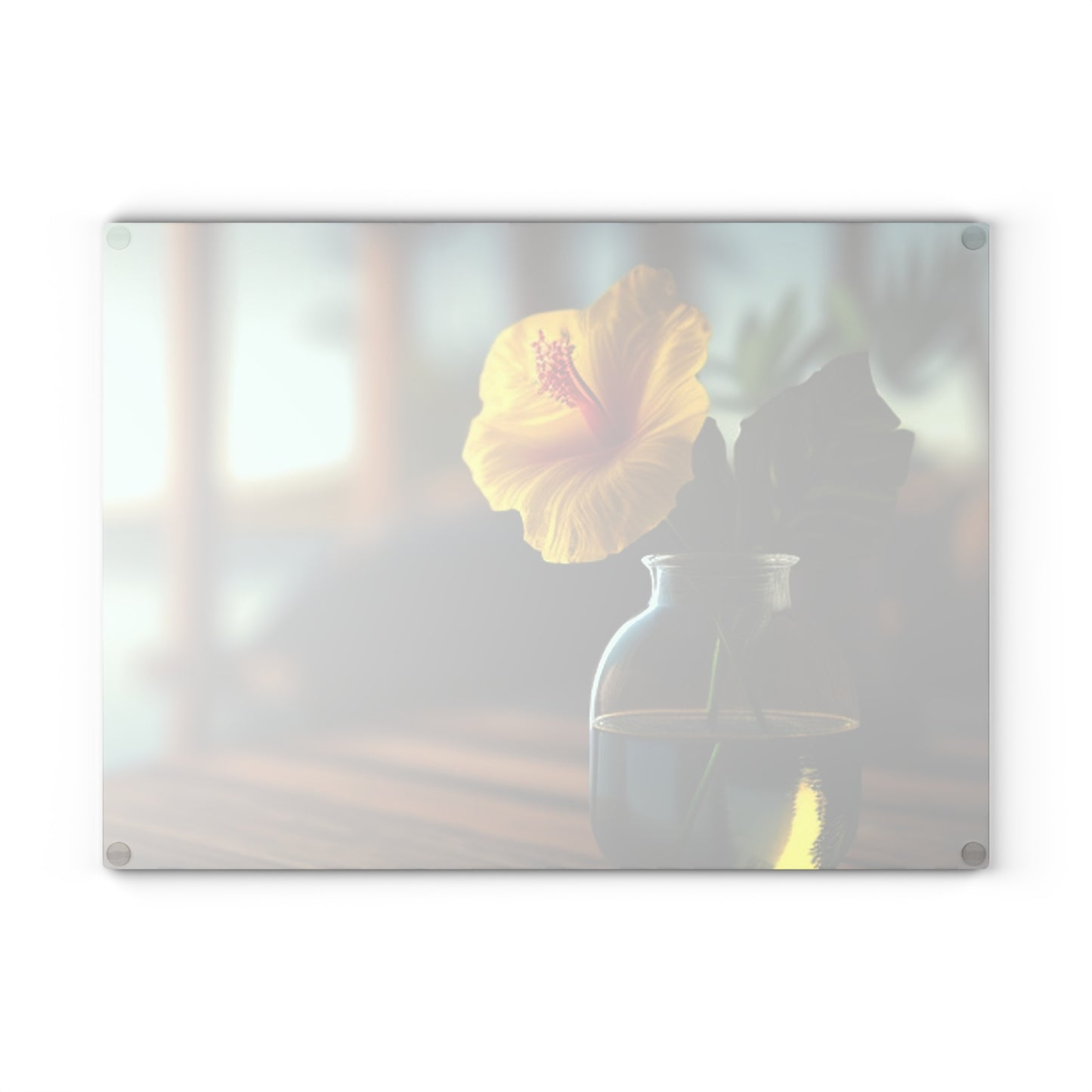 Glass Cutting Board Yellow Hibiscus Wood 2