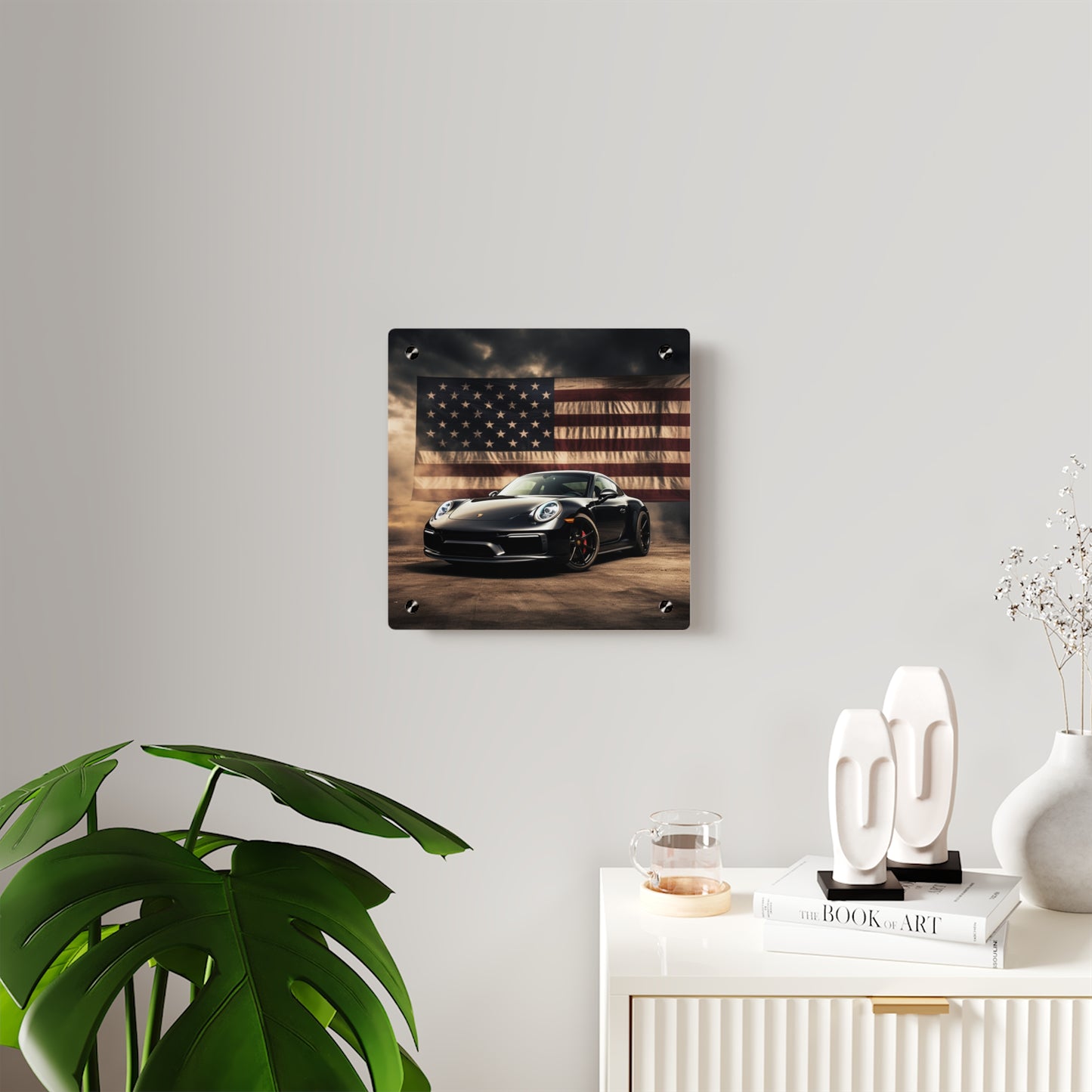 Acrylic Wall Art Panels American Flag Background Porsche 4