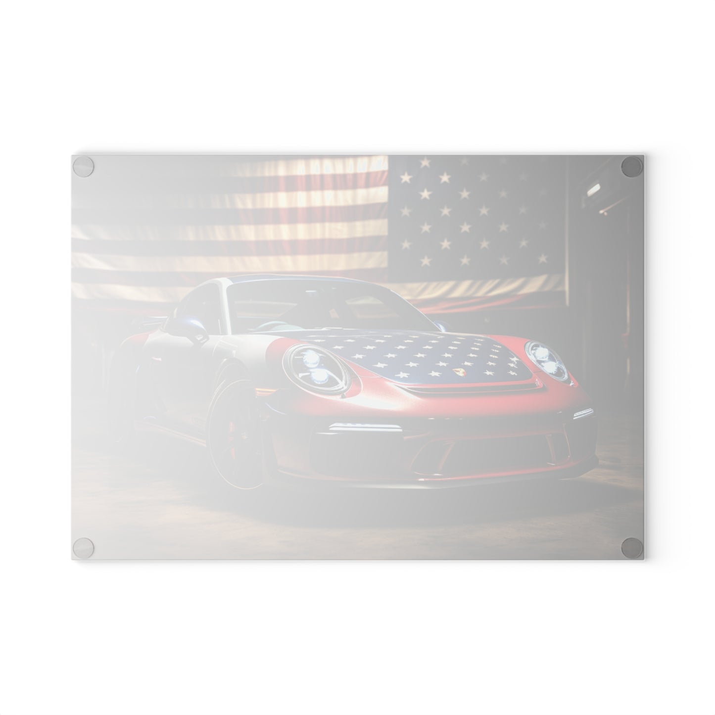 Glass Cutting Board American Flag Background Porsche 1