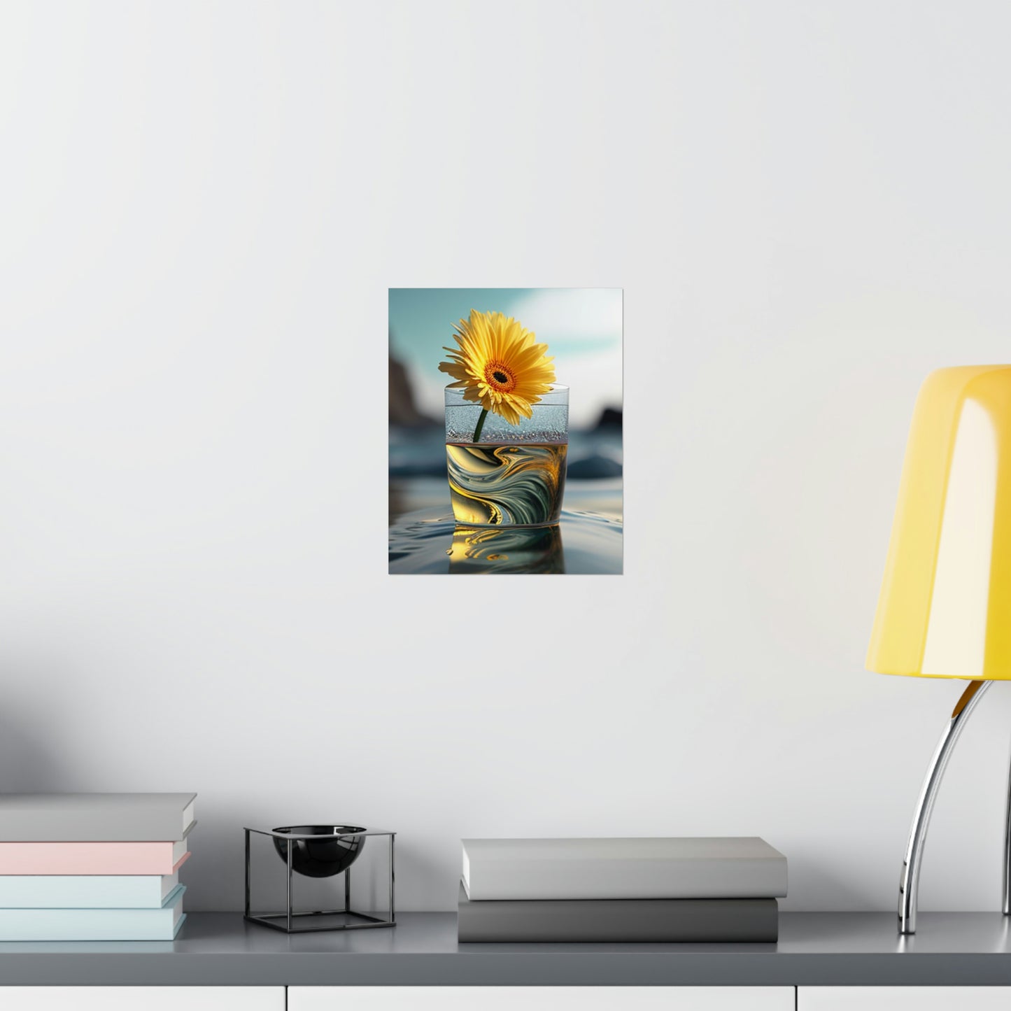 Premium Matte Vertical Posters yello Gerbera glass 2