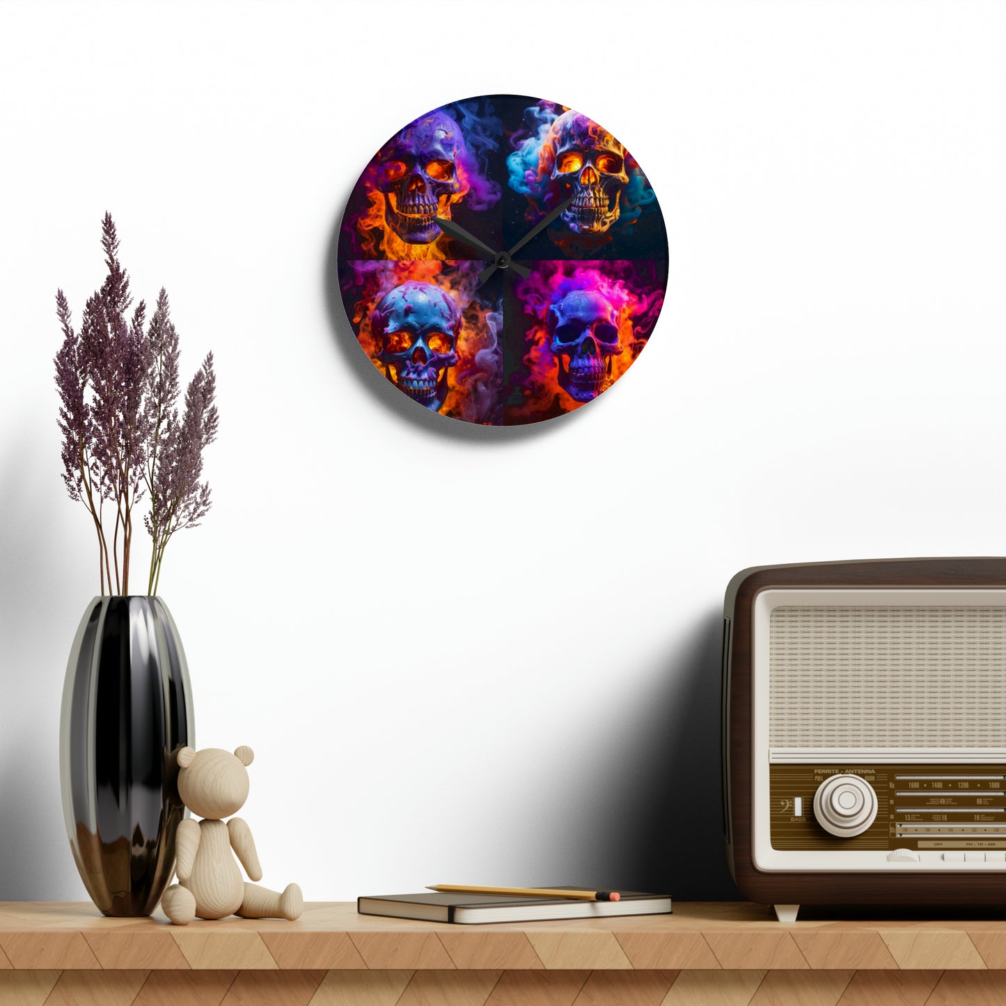 Acrylic Wall Clock Macro Skull 5