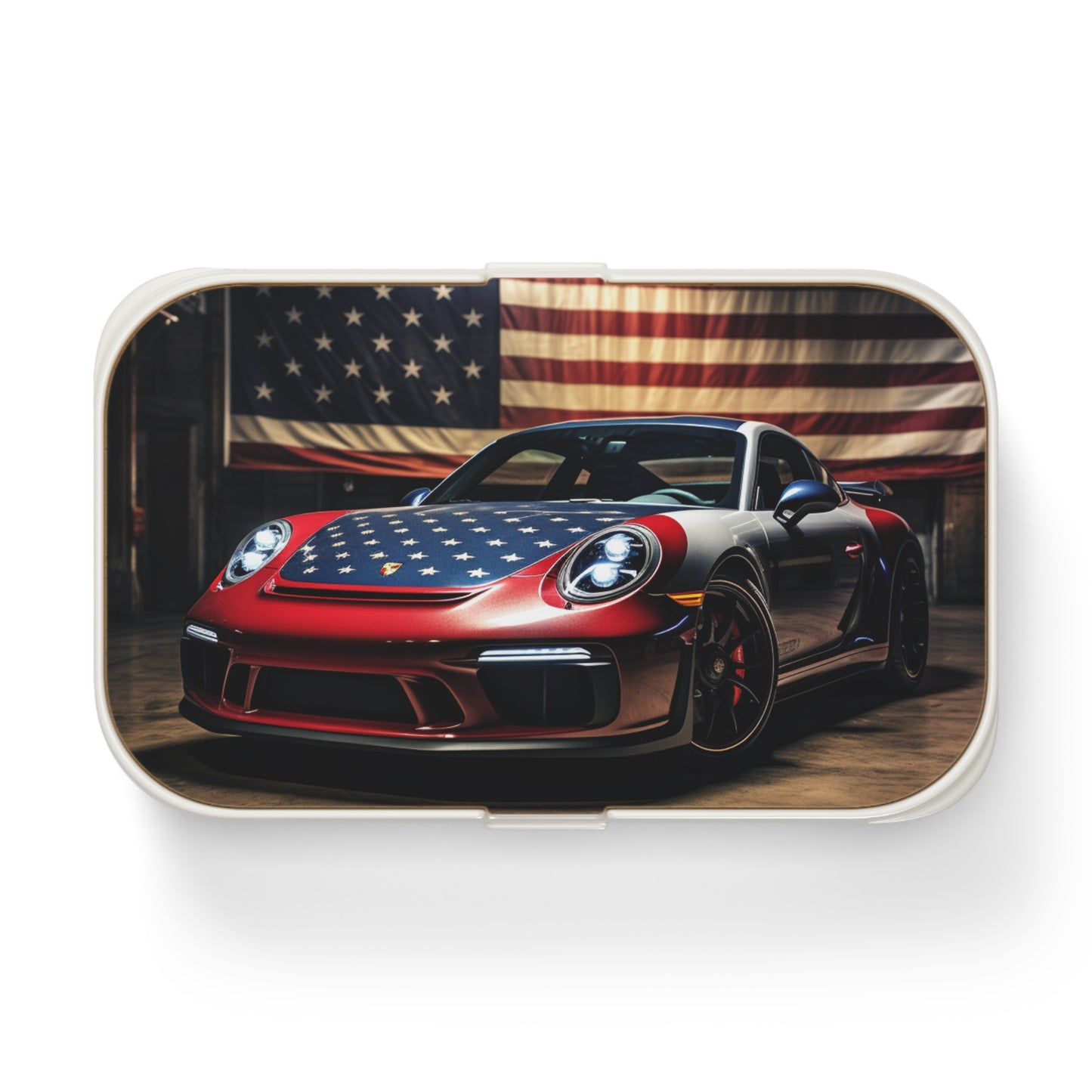 Bento Lunch Box American Flag Background Porsche 1