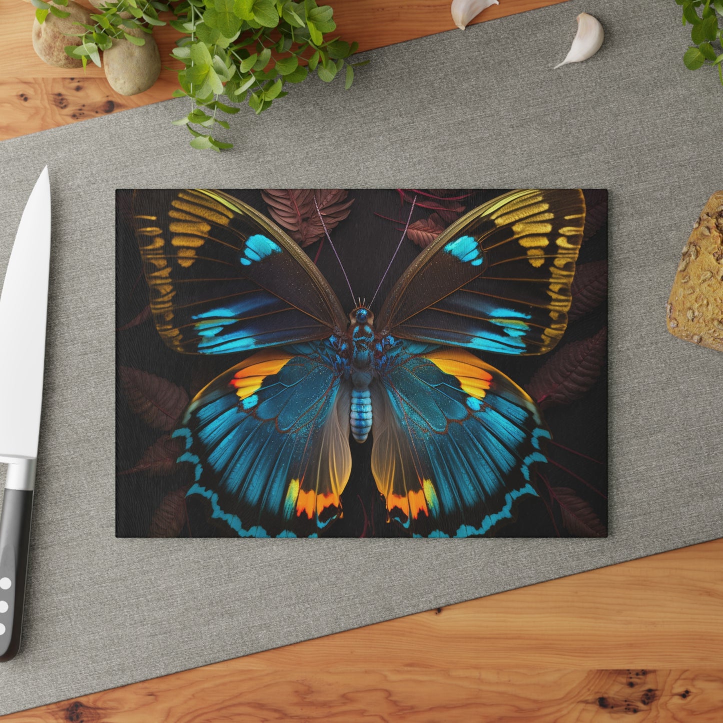 Glass Cutting Board Neon Butterfly Flair 1