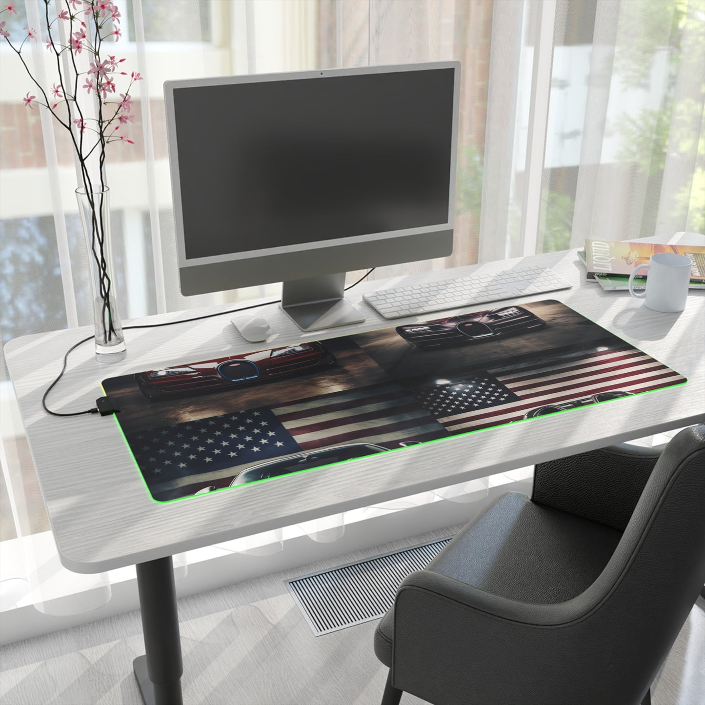 LED Gaming Mouse Pad American Flag Background Bugatti 5