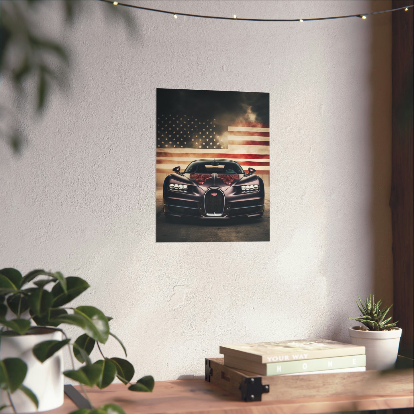 Premium Matte Vertical Posters American Flag Background Bugatti 2