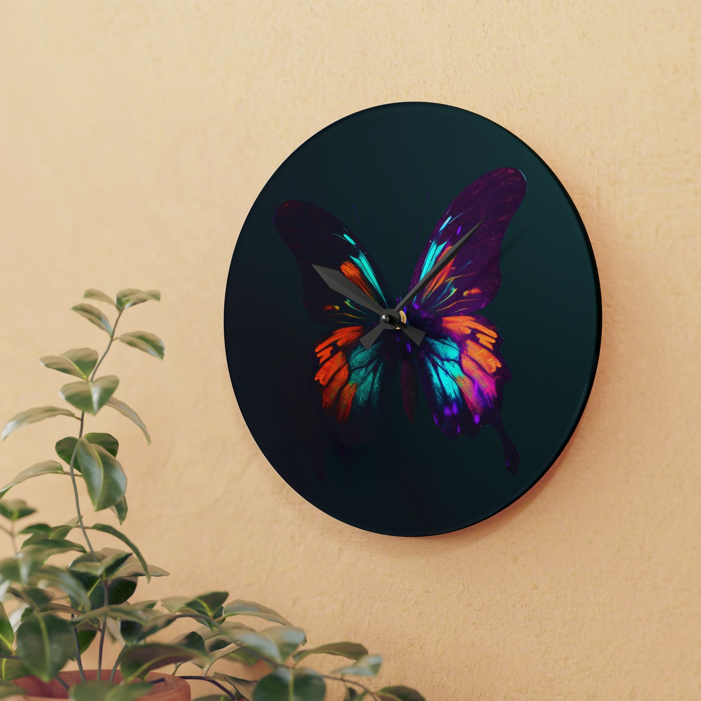 Acrylic Wall Clock Hyper Colorful Butterfly Purple 4