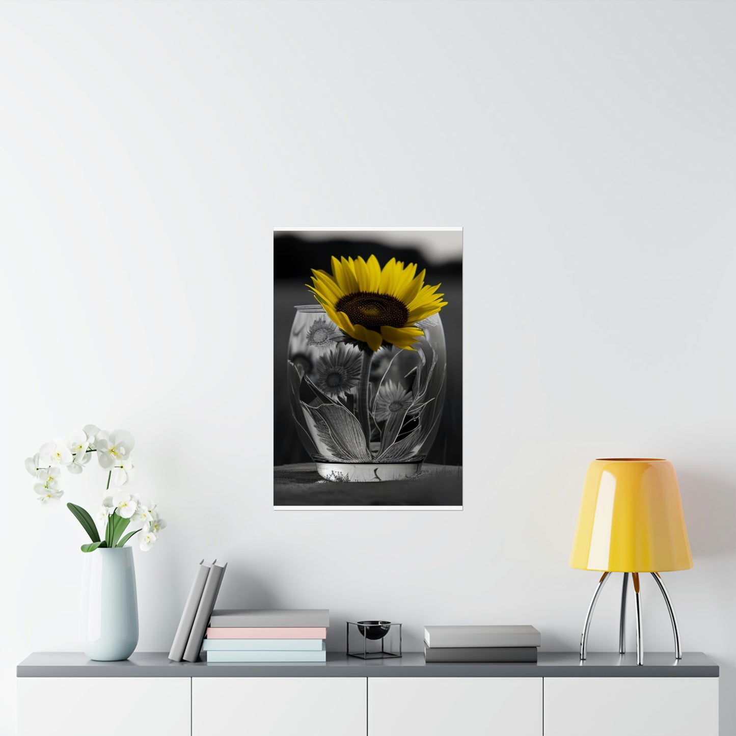 Premium Matte Vertical Posters Yellw Sunflower in a vase 1