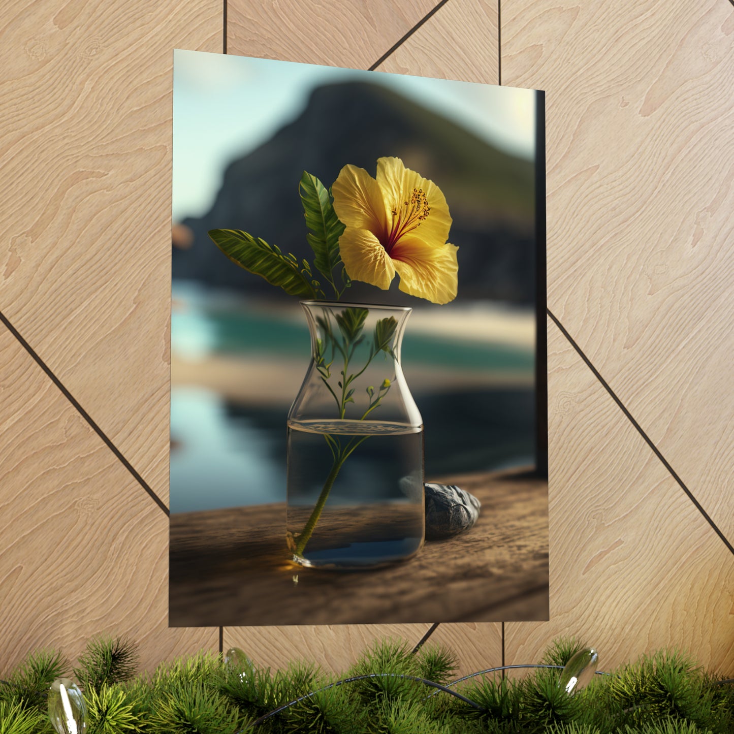 Premium Matte Vertical Posters Yellow Hibiscus Wood 4