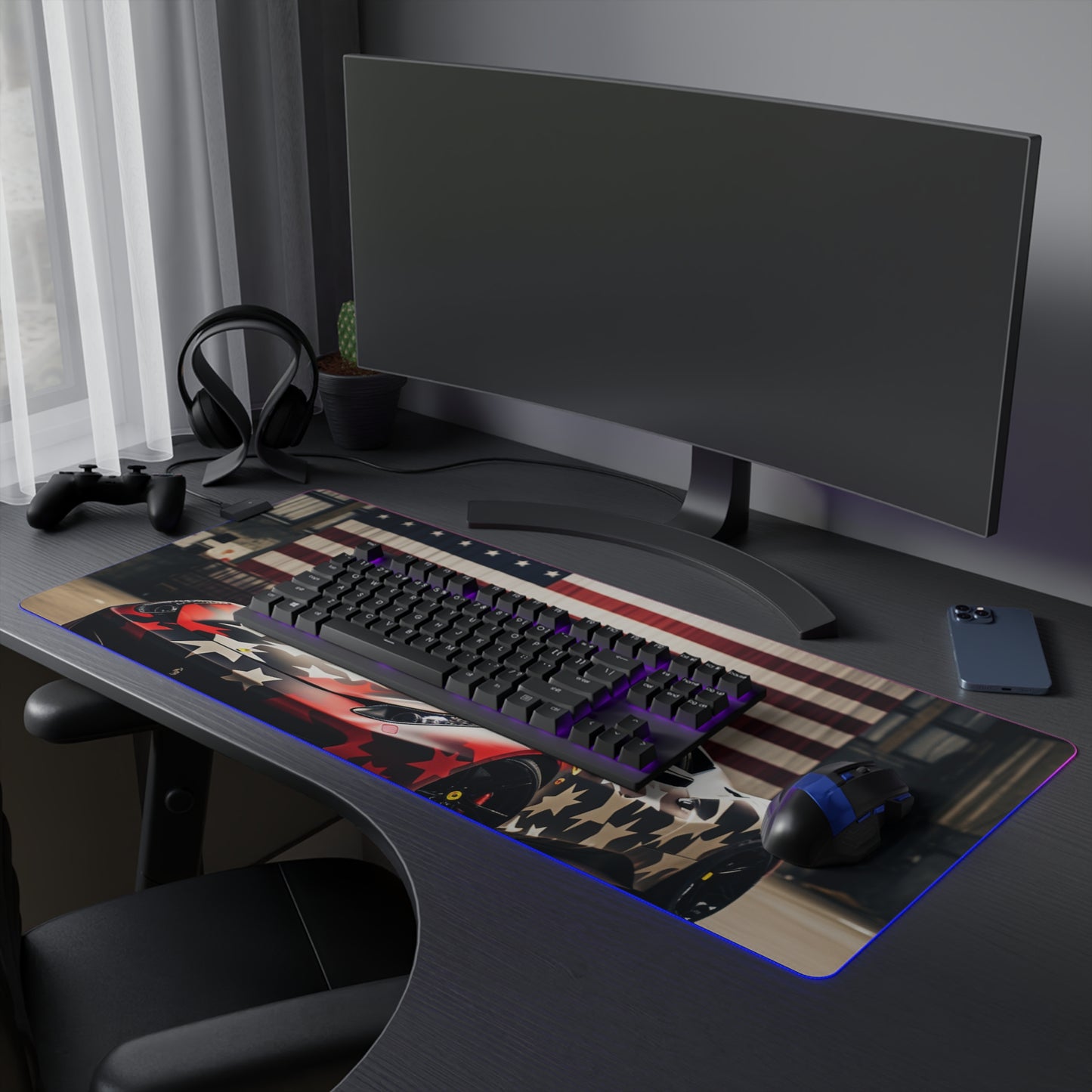 LED Gaming Mouse Pad American Flag Farrari 1