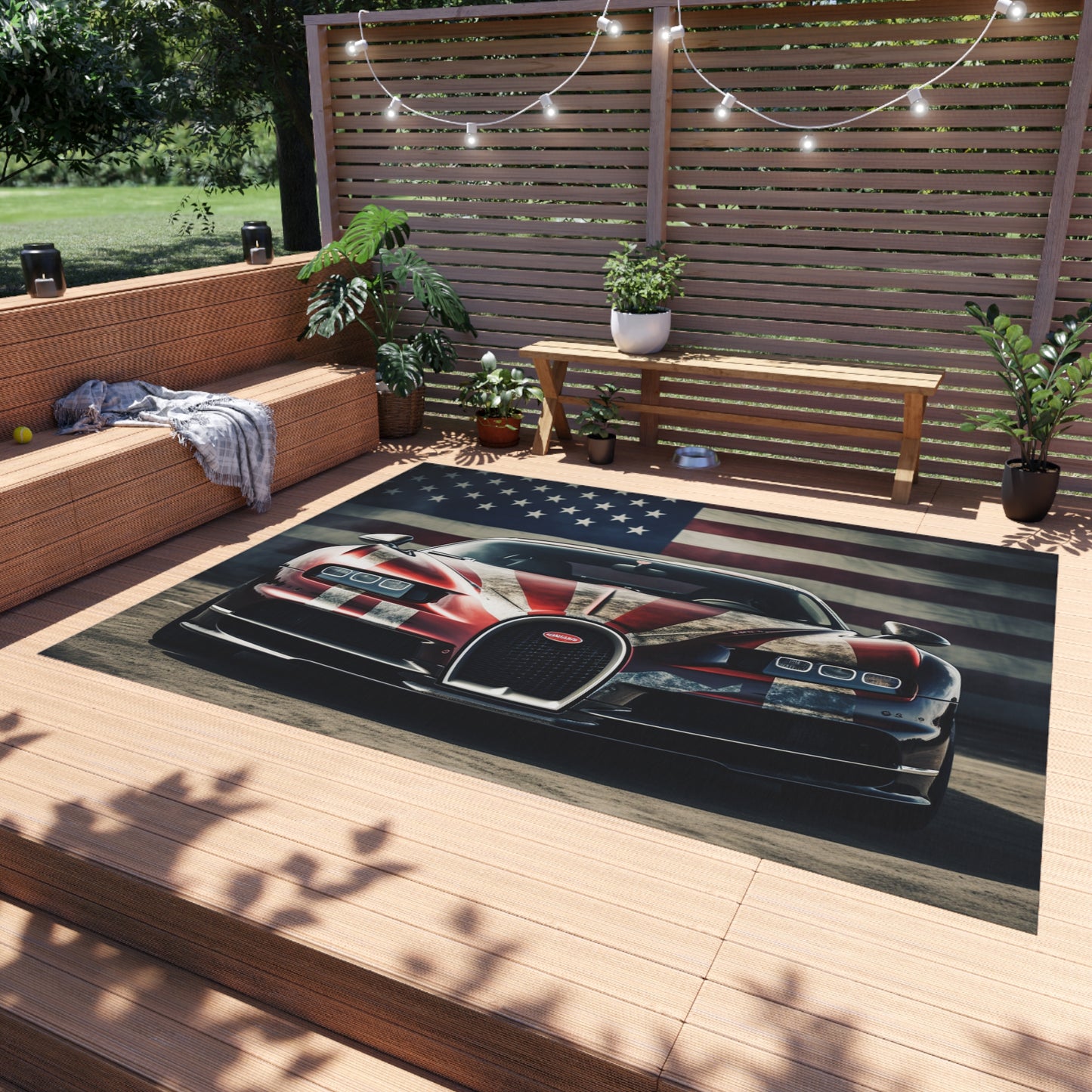 Outdoor Rug  American Flag Background Bugatti 3