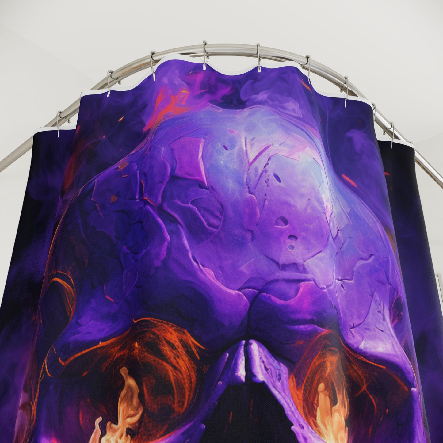 Polyester Shower Curtain Skull Flames 1