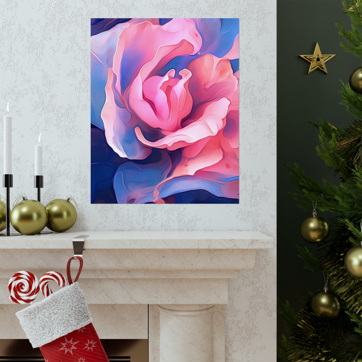 Premium Matte Vertical Posters Pink & Blue Tulip Rose 1