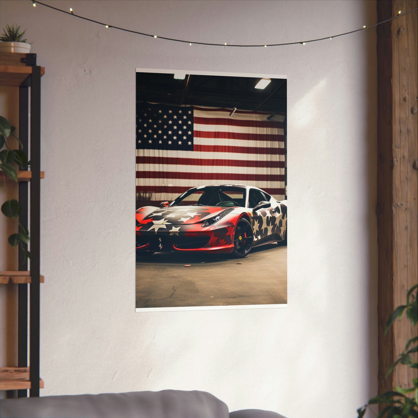 Premium Matte Vertical Posters American Flag Farrari 1