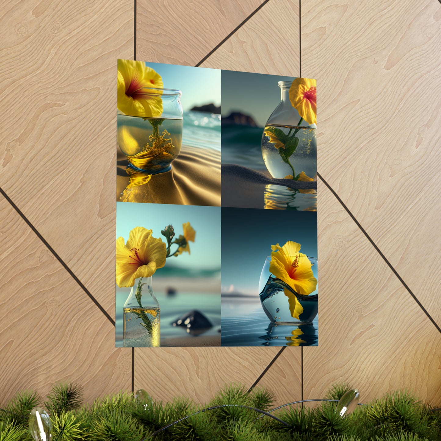 Premium Matte Vertical Posters Yellow Hibiscus glass 5