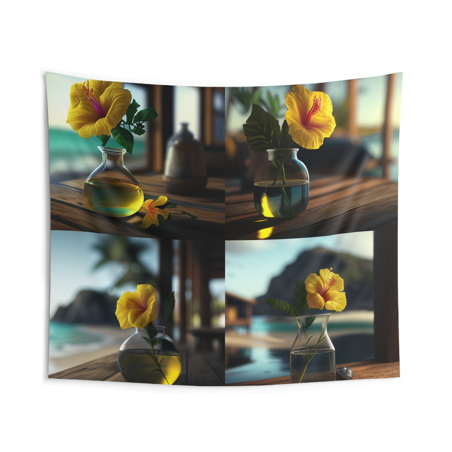 Indoor Wall Tapestries Yellow Hibiscus Wood 5