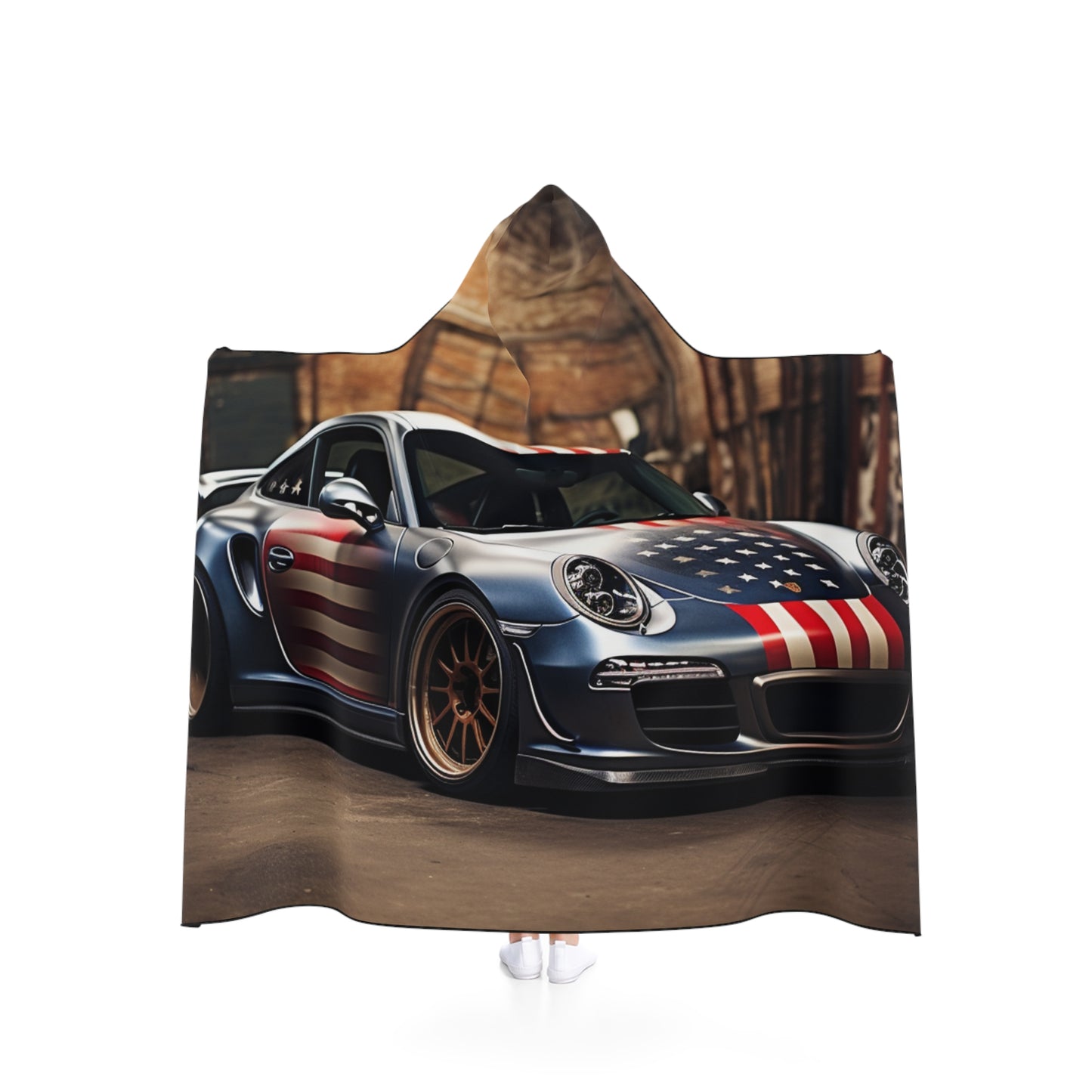 Hooded Blanket American Flag Porsche 1