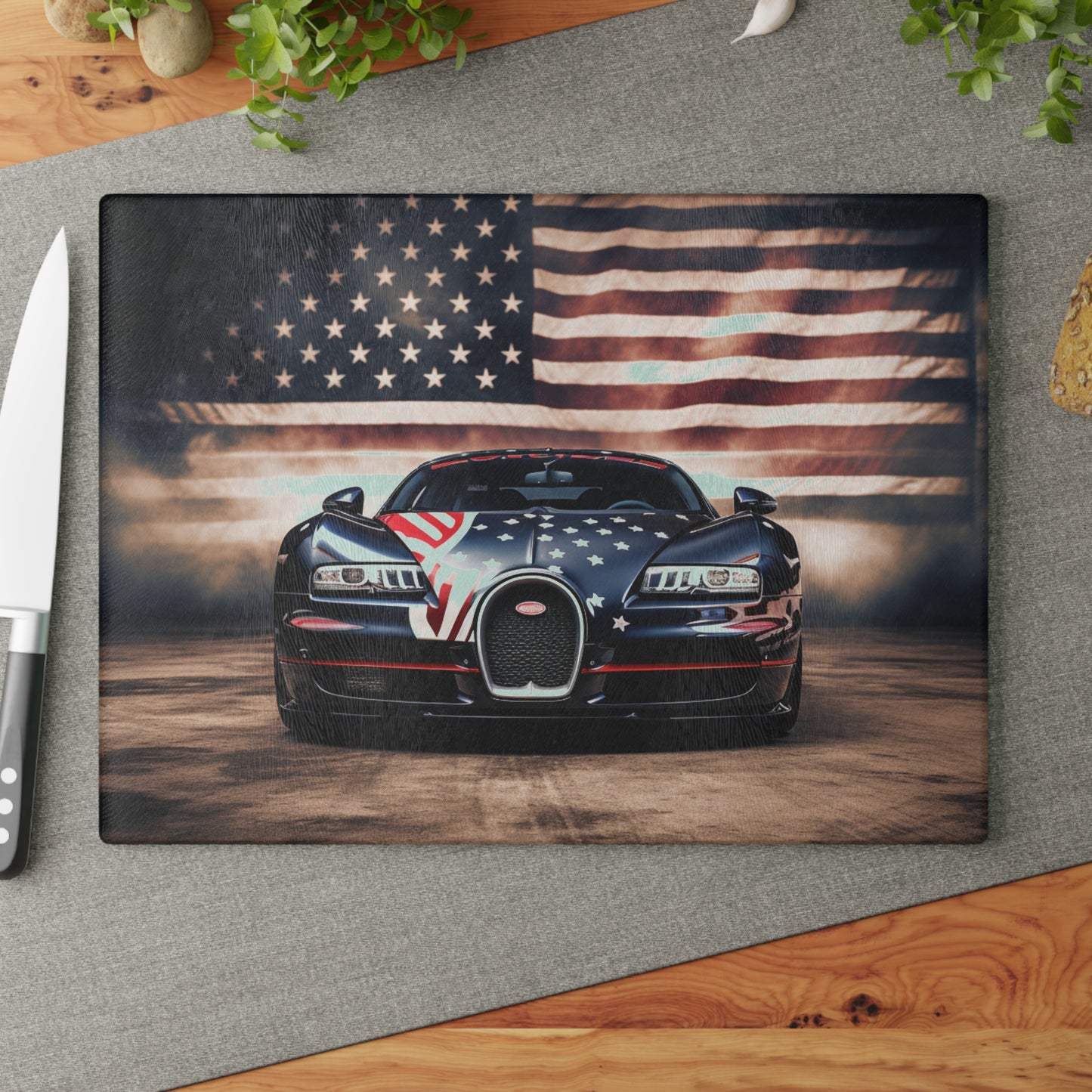 Glass Cutting Board Bugatti American Flag 2