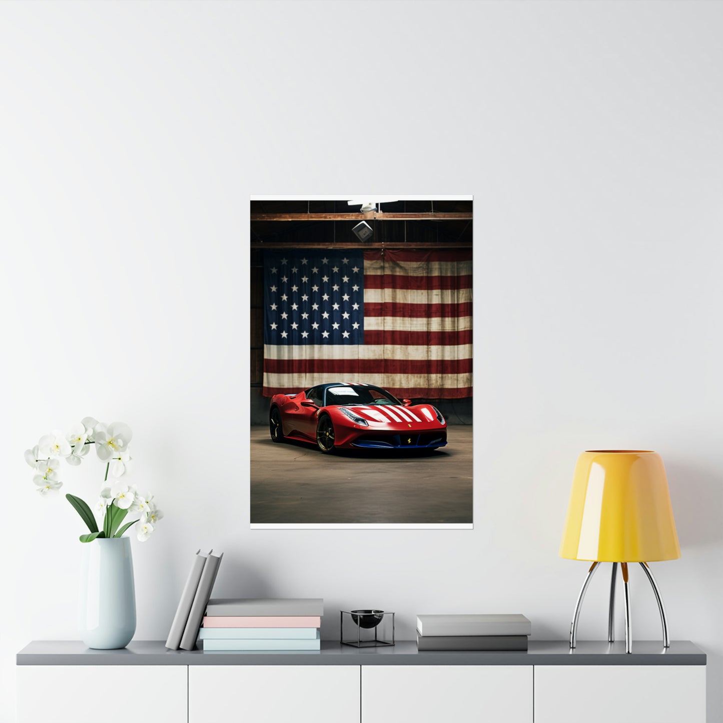 Premium Matte Vertical Posters American Flag Farrari 4