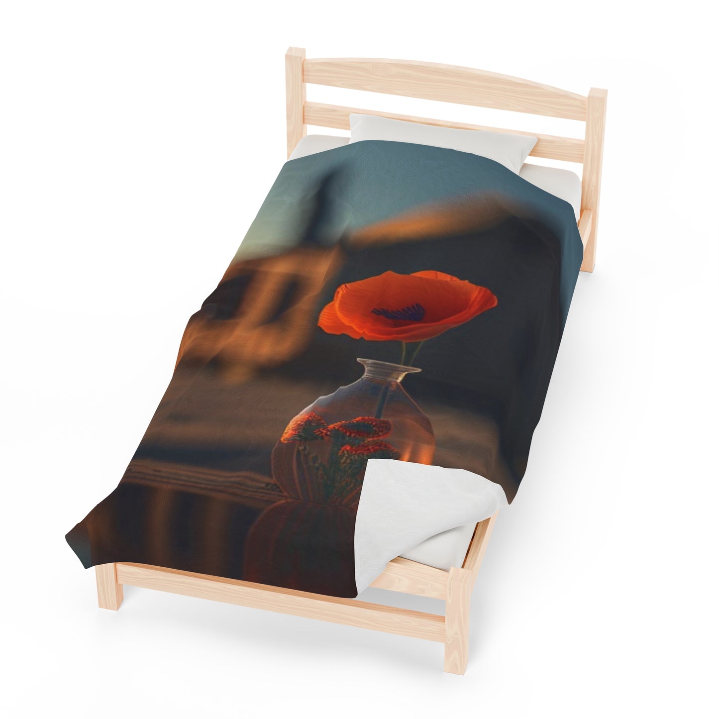 Velveteen Plush Blanket Orange Poppy in a Vase 3