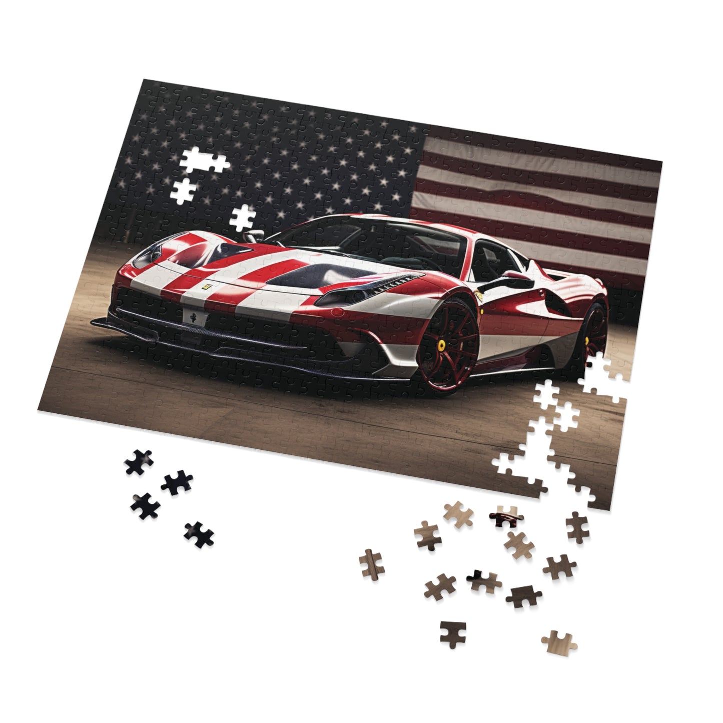 Jigsaw Puzzle (30, 110, 252, 500,1000-Piece) American Flag Background Ferrari 2