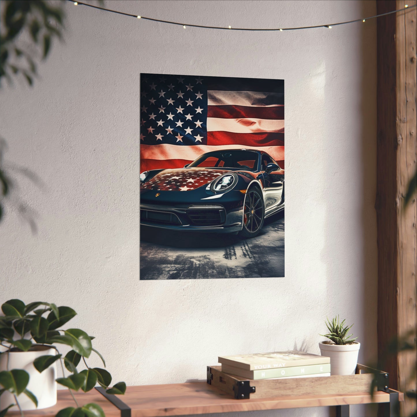 Premium Matte Vertical Posters Abstract American Flag Background Porsche 2