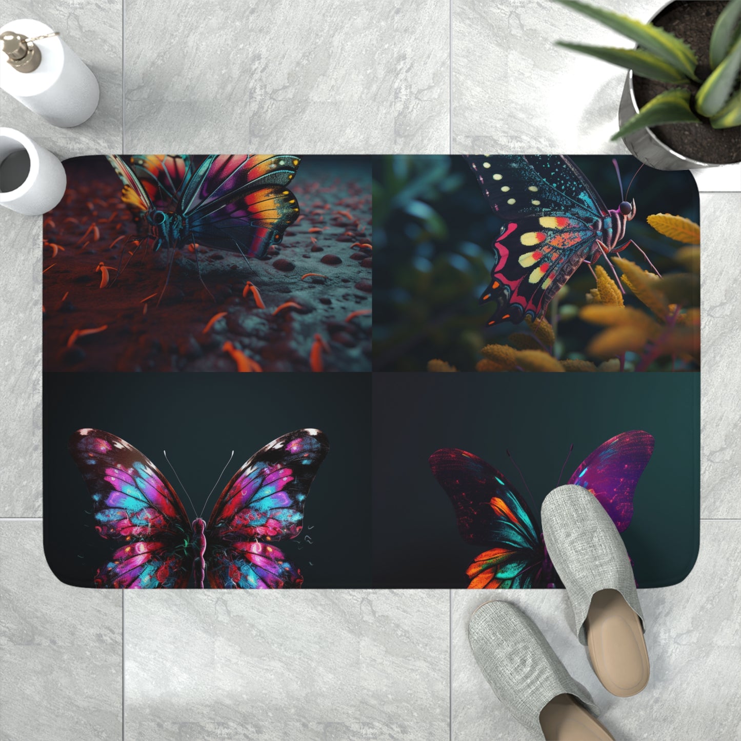 Memory Foam Bath Mat Hyper Colorful Butterfly Macro 5