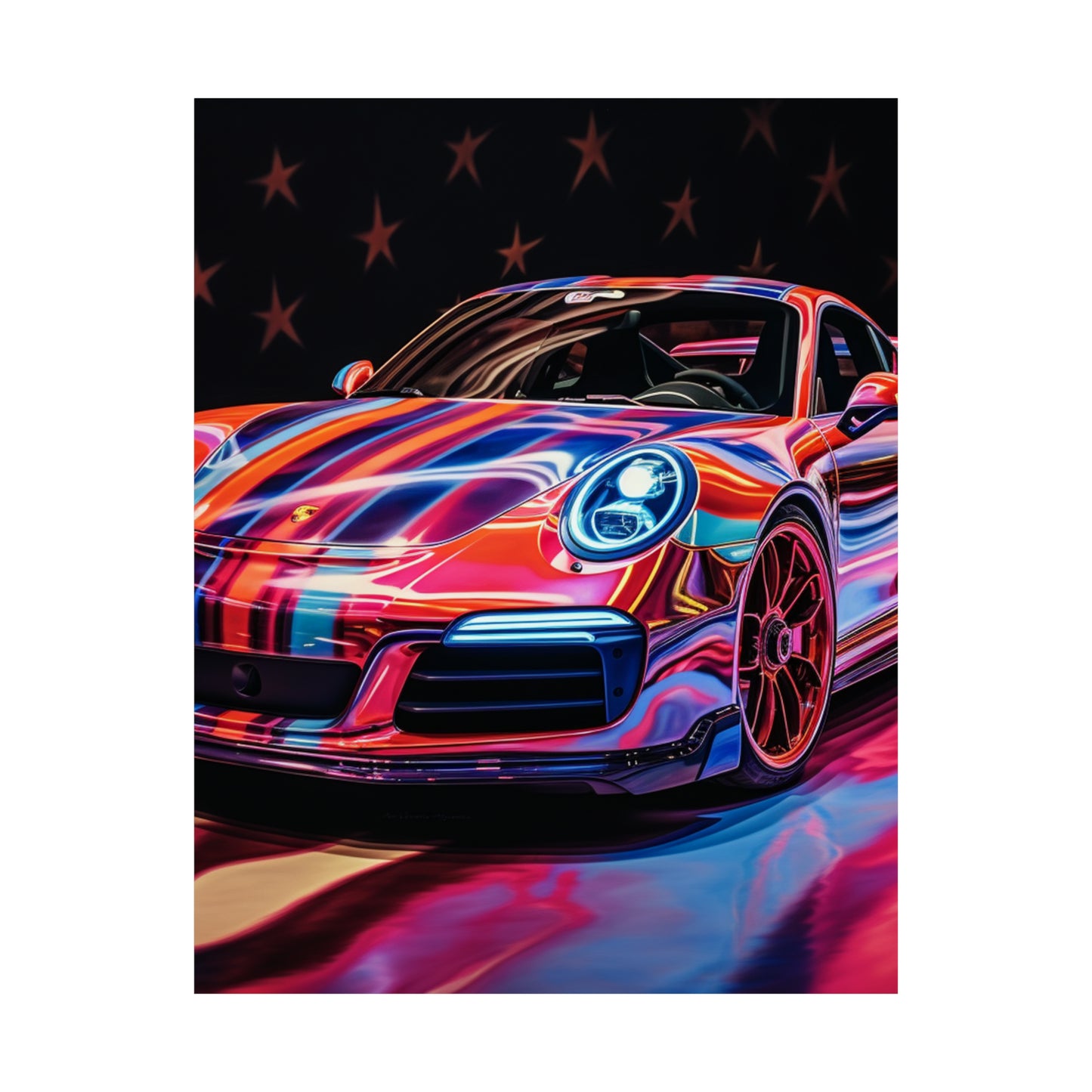 Premium Matte Vertical Posters Macro American Flag Porsche 4