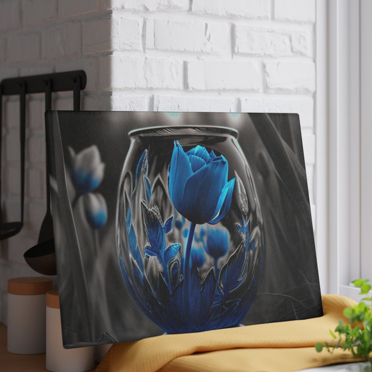 Glass Cutting Board Tulip Blue 2