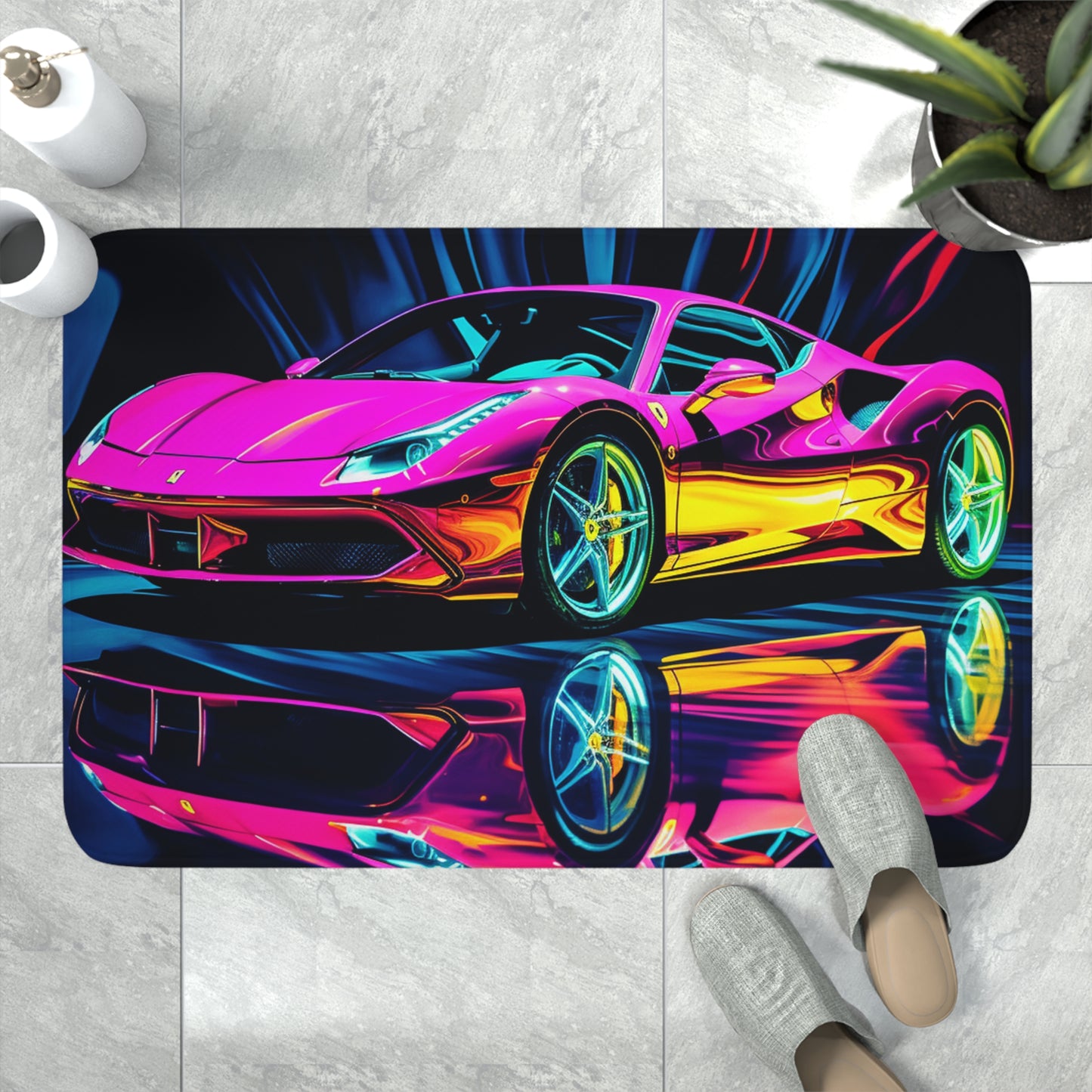 Memory Foam Bath Mat Pink Macro Ferrari 3