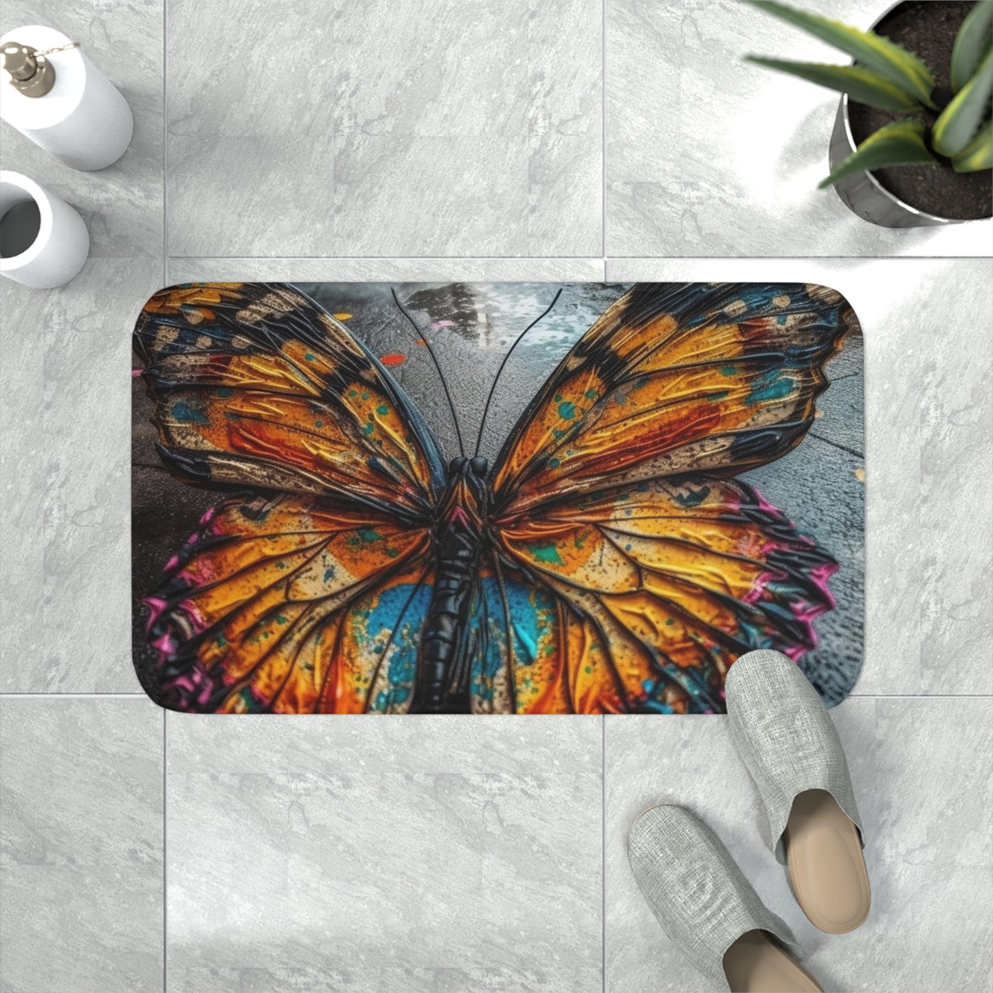 Memory Foam Bath Mat Liquid Street Butterfly 1