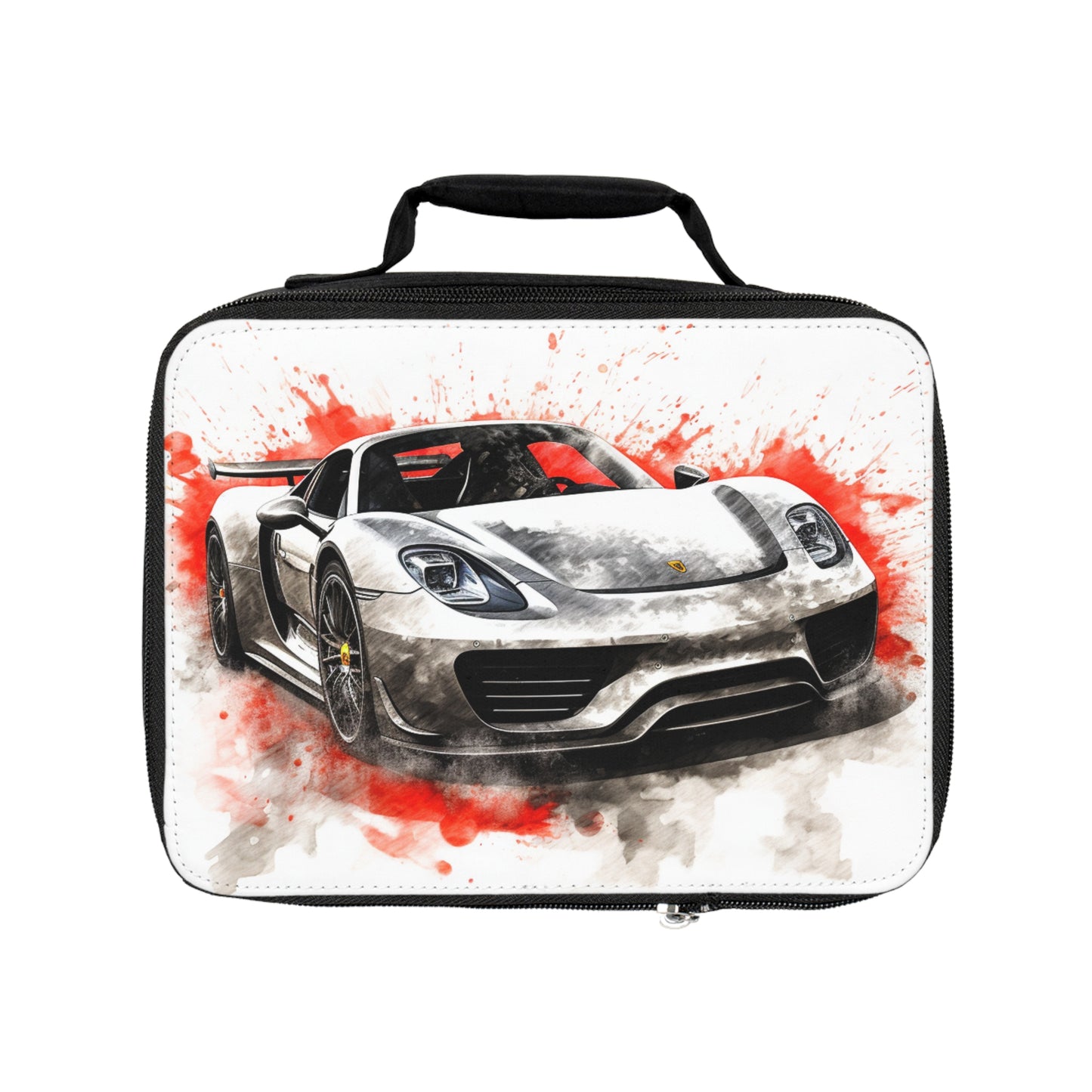 Lunch Bag 918 Spyder white background driving fast with water splashing 4