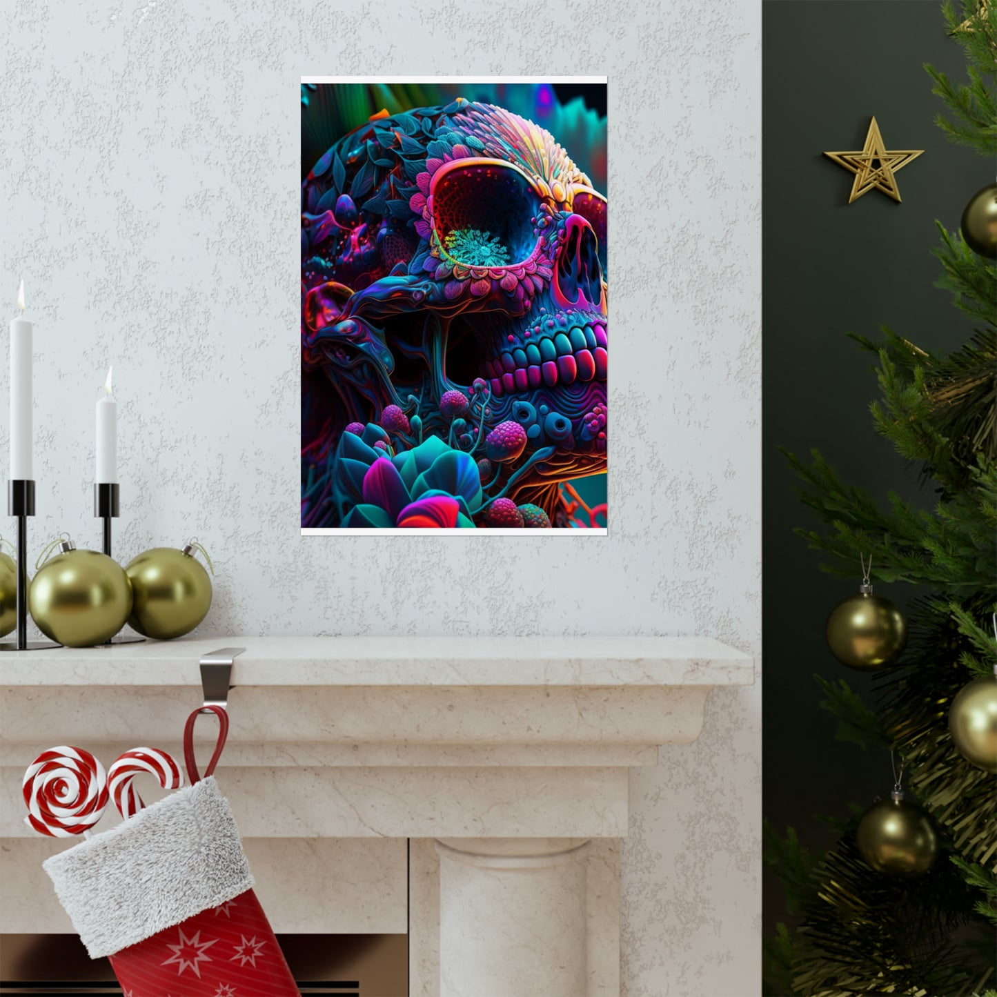 Premium Matte Vertical Posters Florescent Skull Death 3