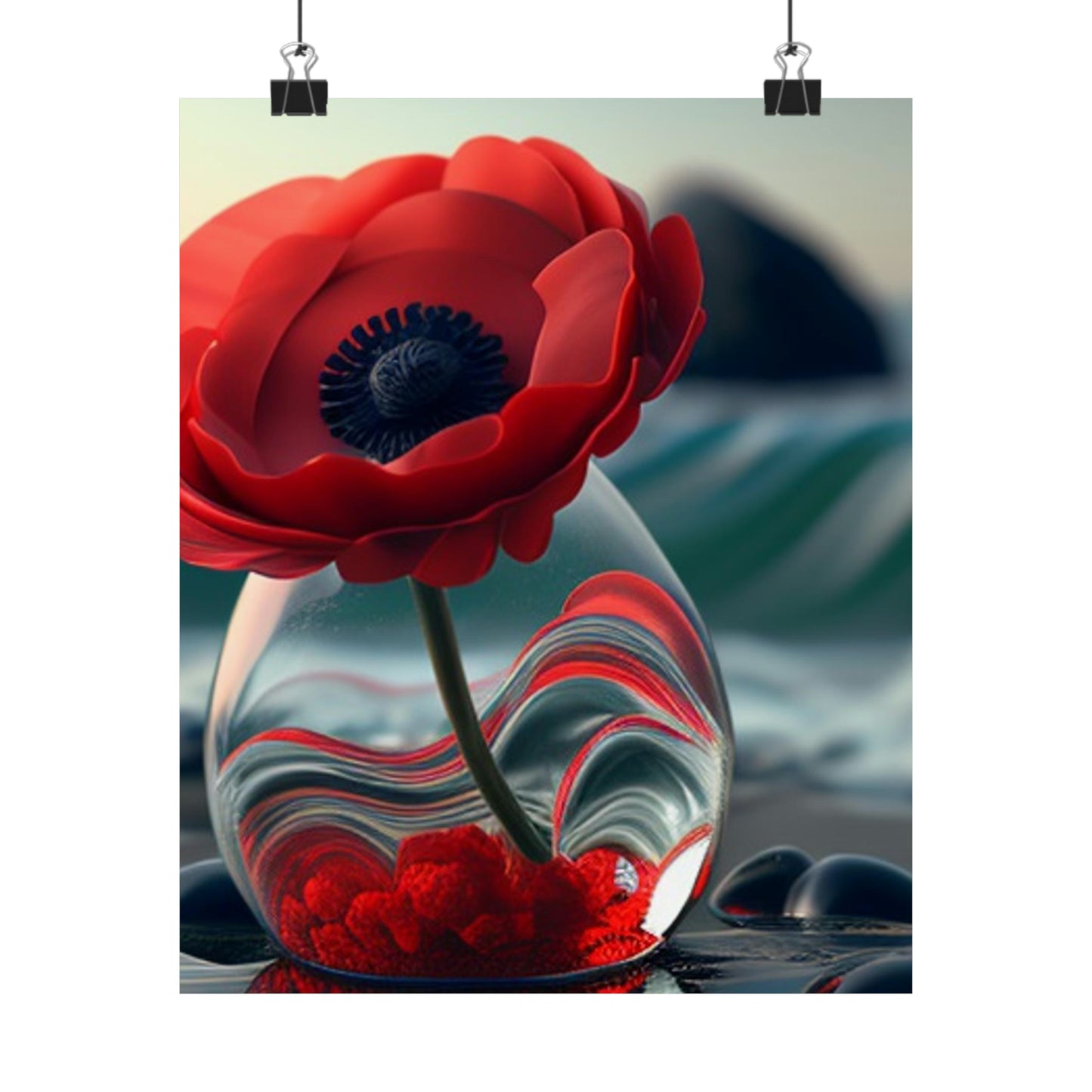 Premium Matte Vertical Posters Red Anemone in a Vase 1