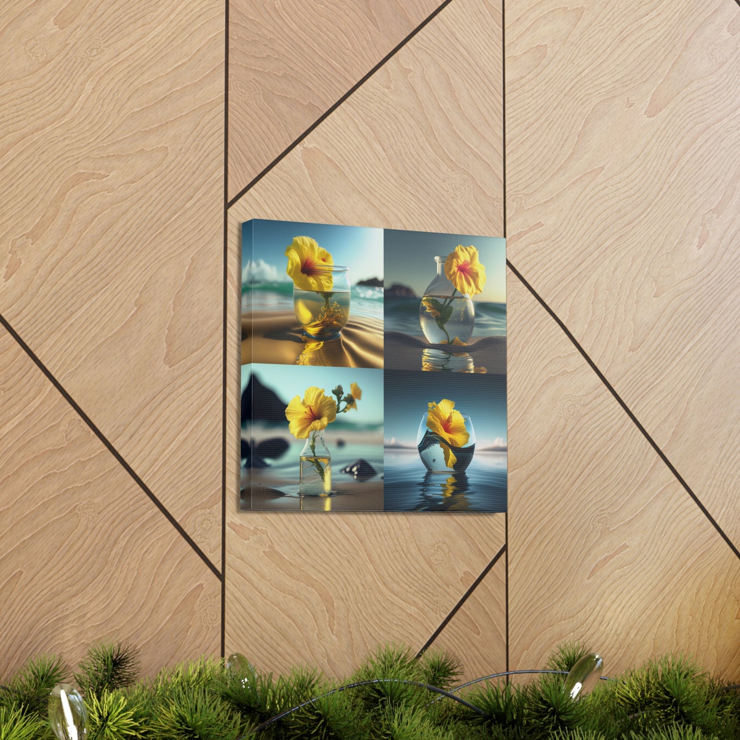 Canvas Gallery Wraps Yellow Hibiscus glass 5