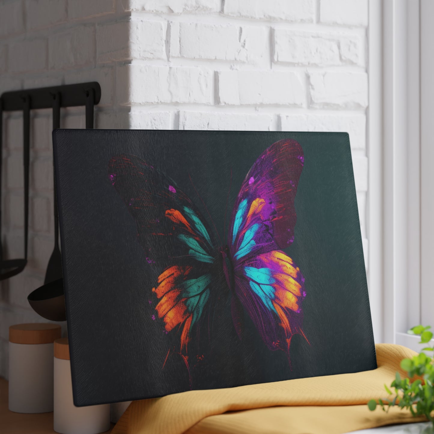 Glass Cutting Board Hyper Colorful Butterfly Purple 2