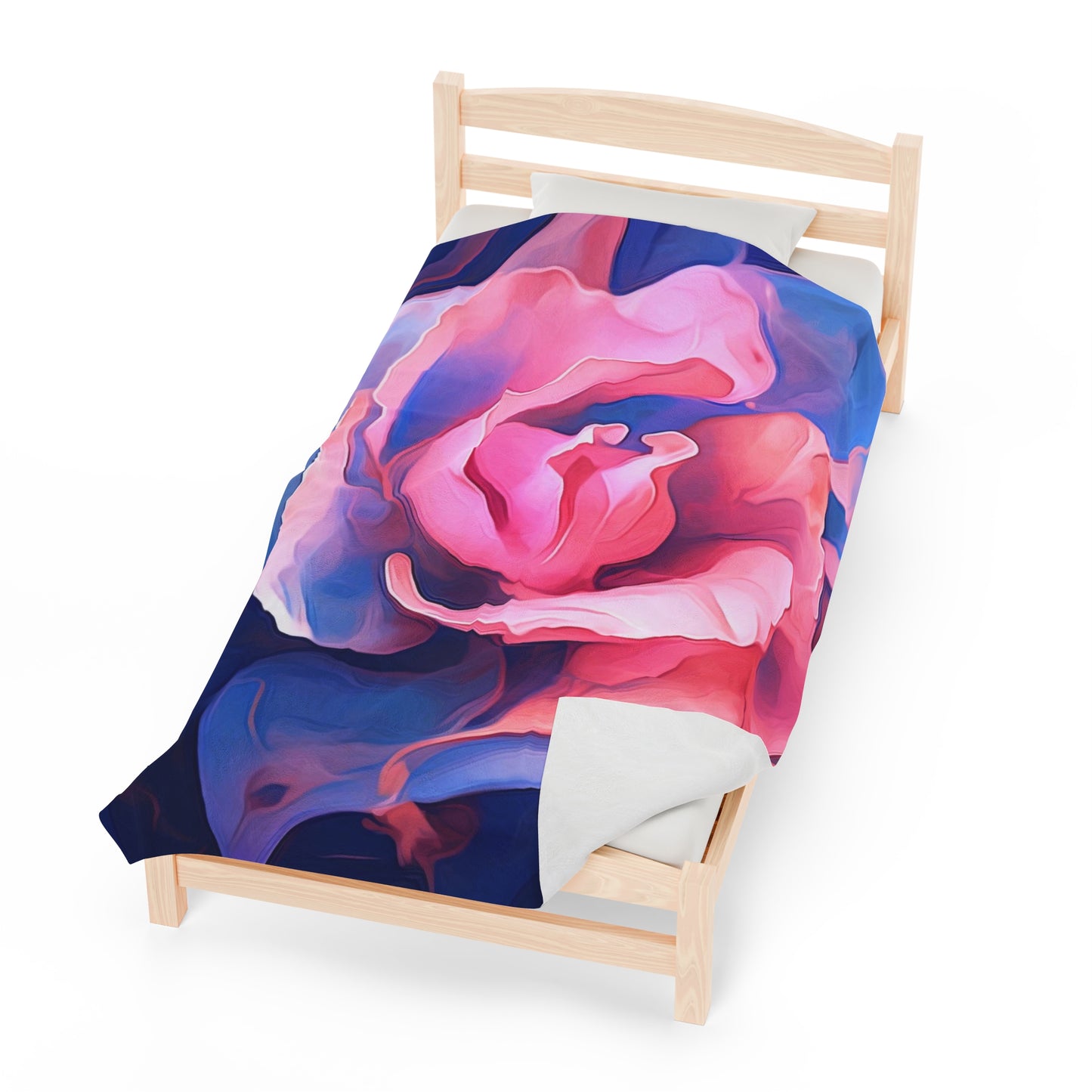 Velveteen Plush Blanket Pink & Blue Tulip Rose 1