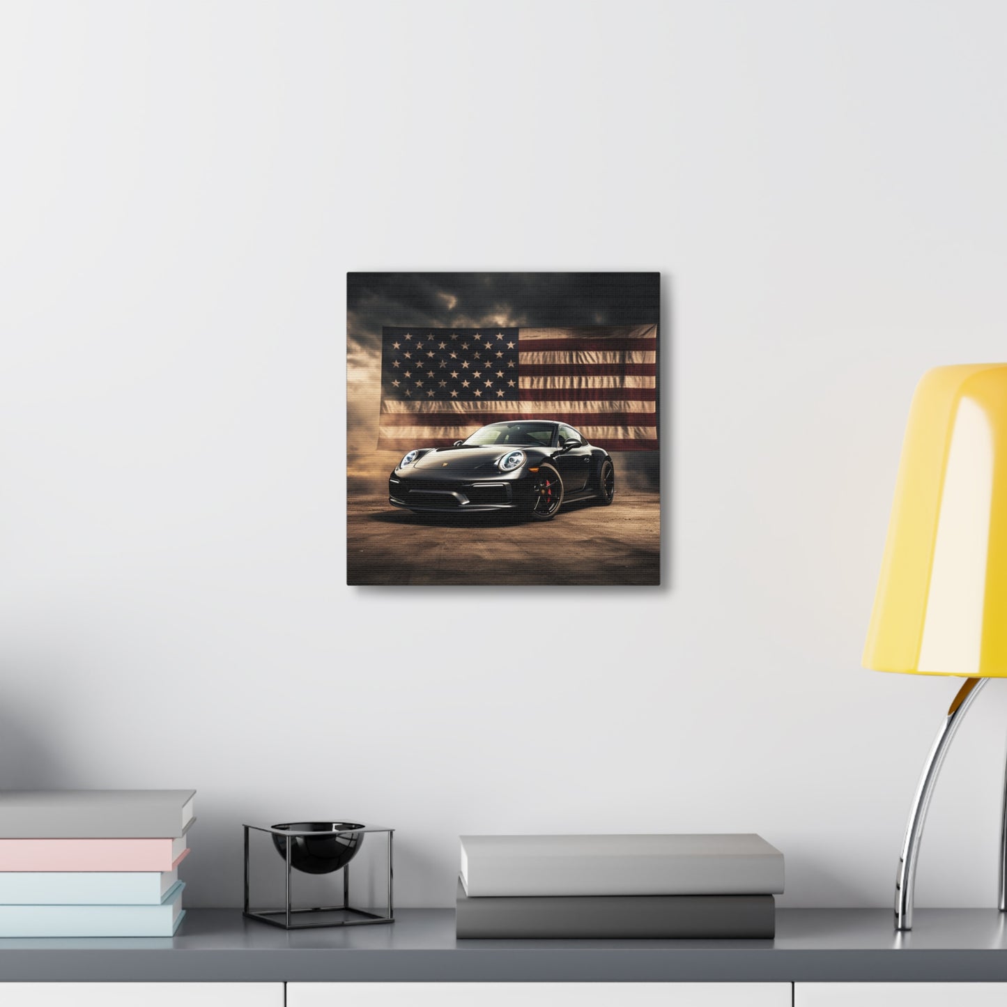 Canvas Gallery Wraps American Flag Background Porsche 4