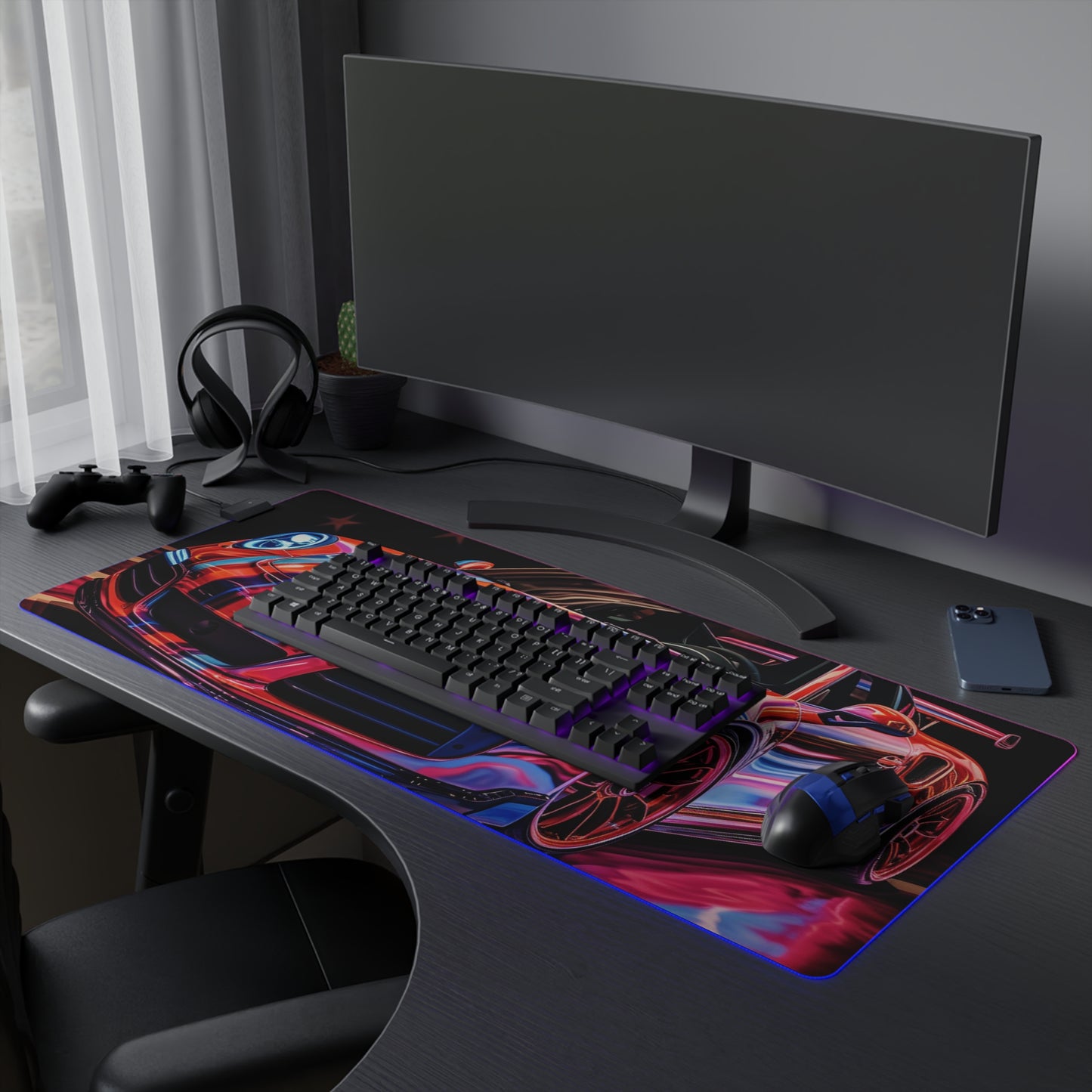 LED Gaming Mouse Pad Macro American Flag Porsche 4