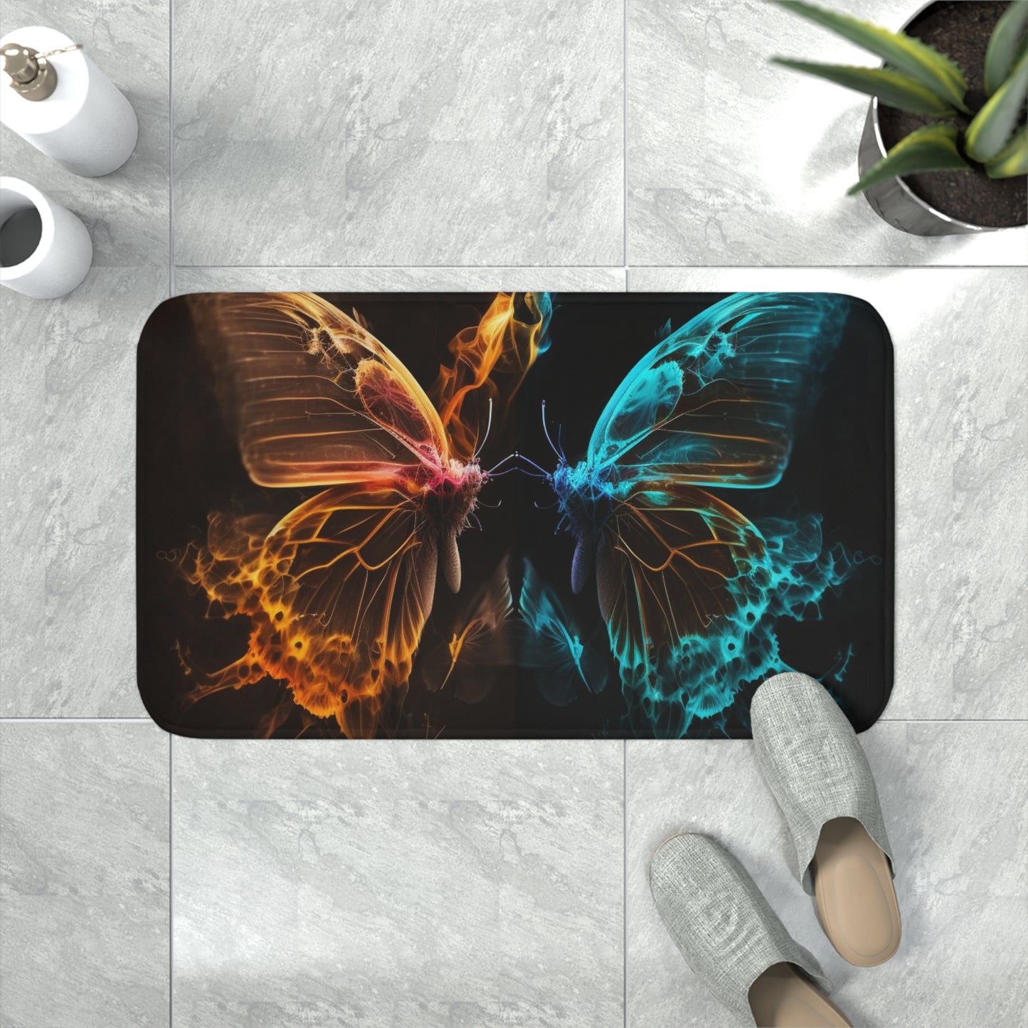 Memory Foam Bath Mat Kiss Neon Butterfly 10