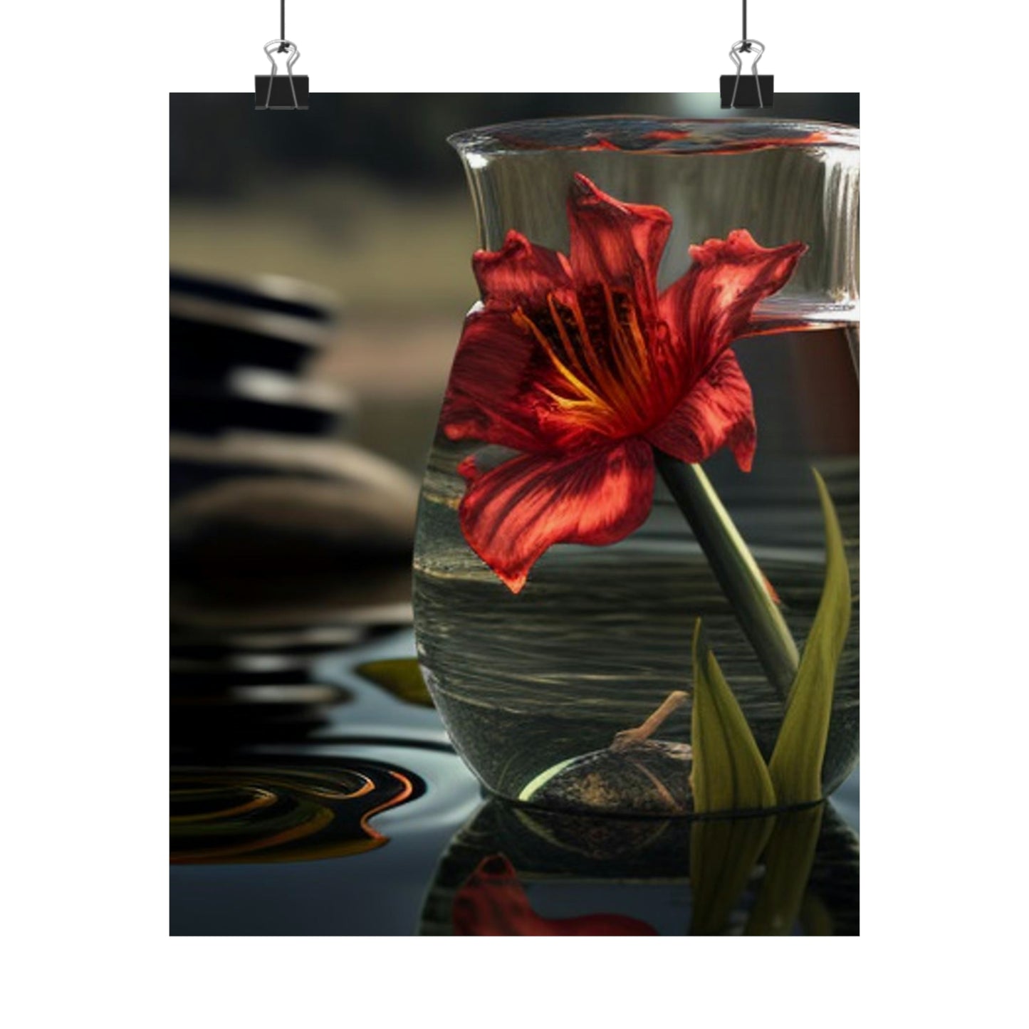 Premium Matte Vertical Posters Red Lily in a Glass vase 4