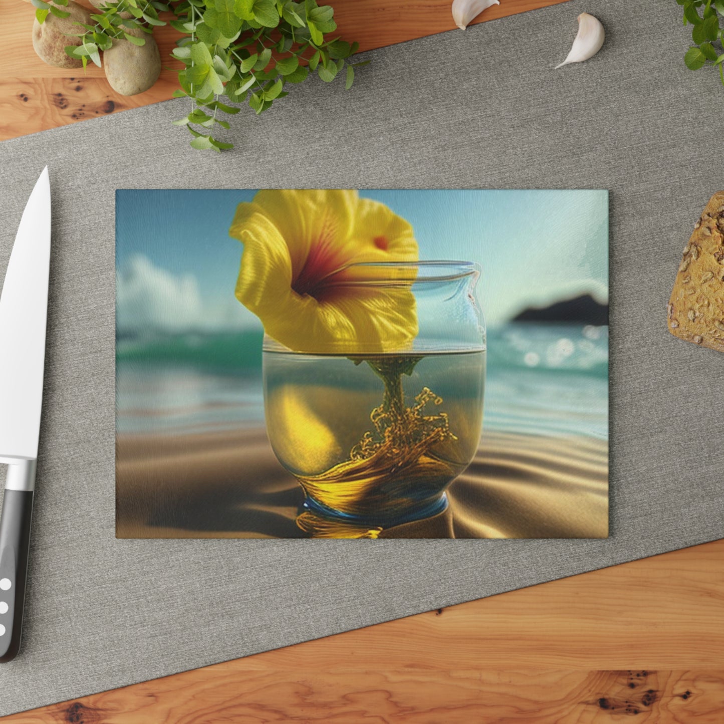 Glass Cutting Board Yellow Hibiscus glass 1